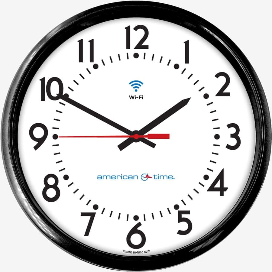 12” Stand-Alone Economical Wi-Fi Battery-AA Round Surface Clock (Black Plastic, Dial 04)