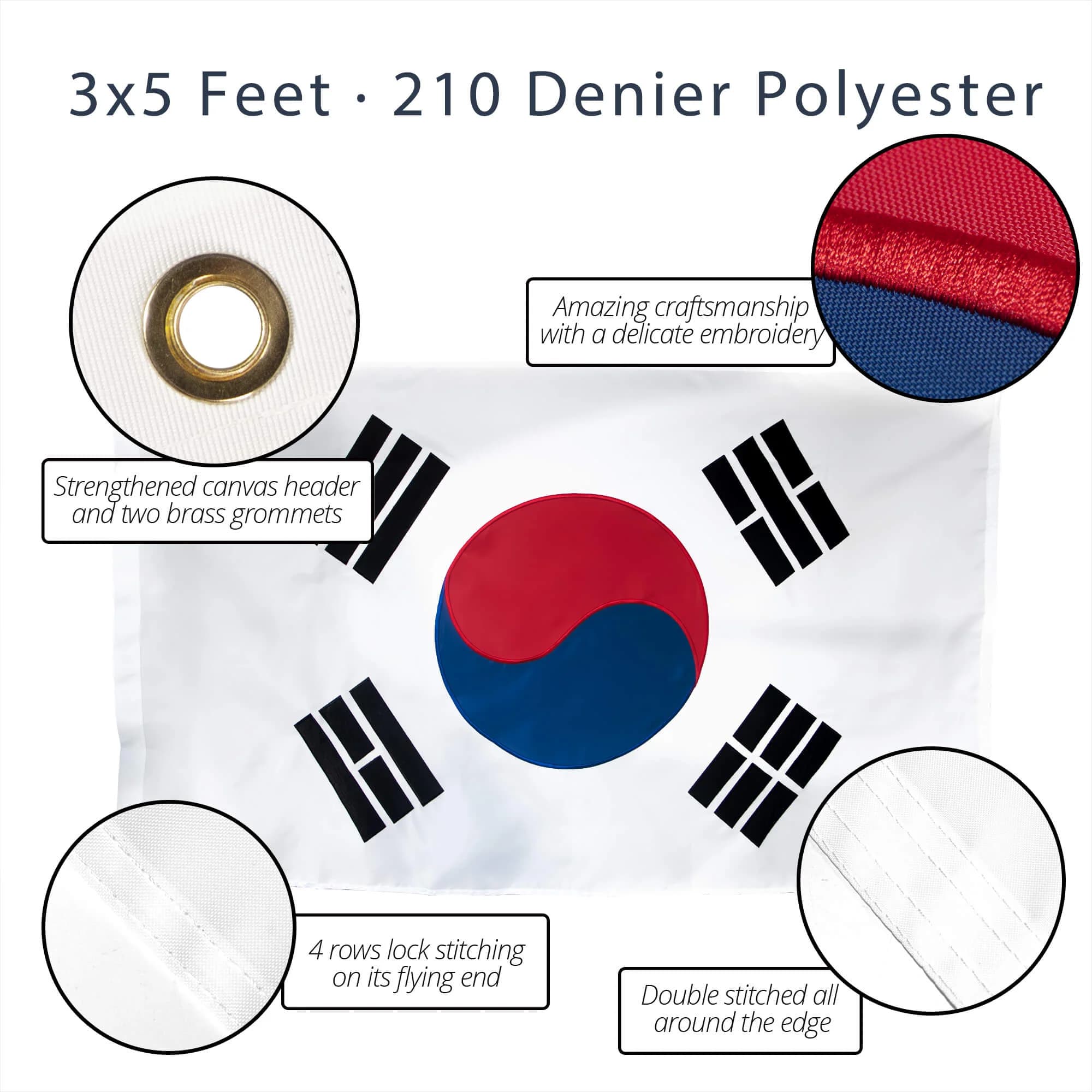 EverStrong Embroidered South Korea Flag 3×5 Foot - thumbnail 2