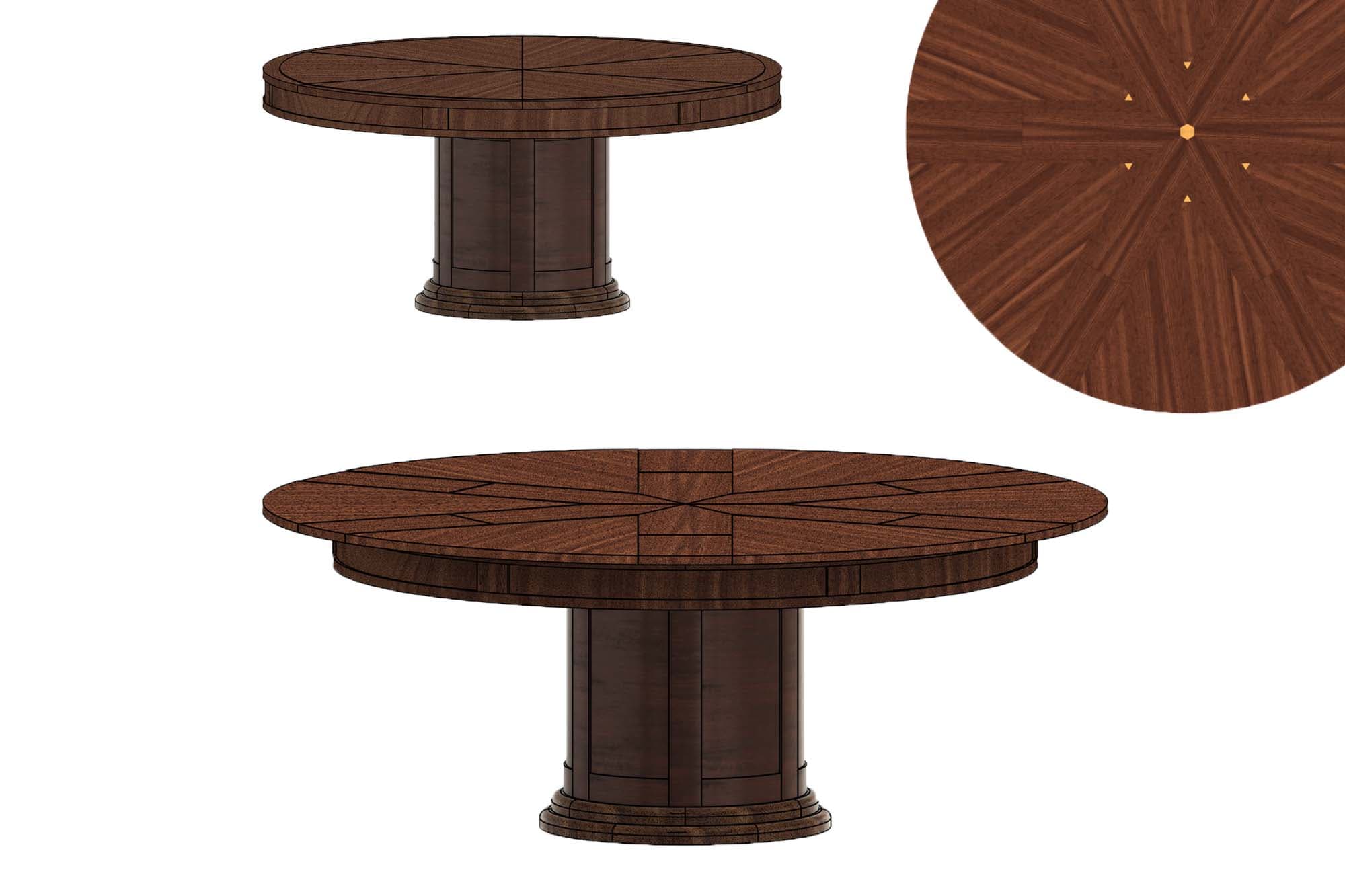 Walnut round expanding Jupe table with rotating apron