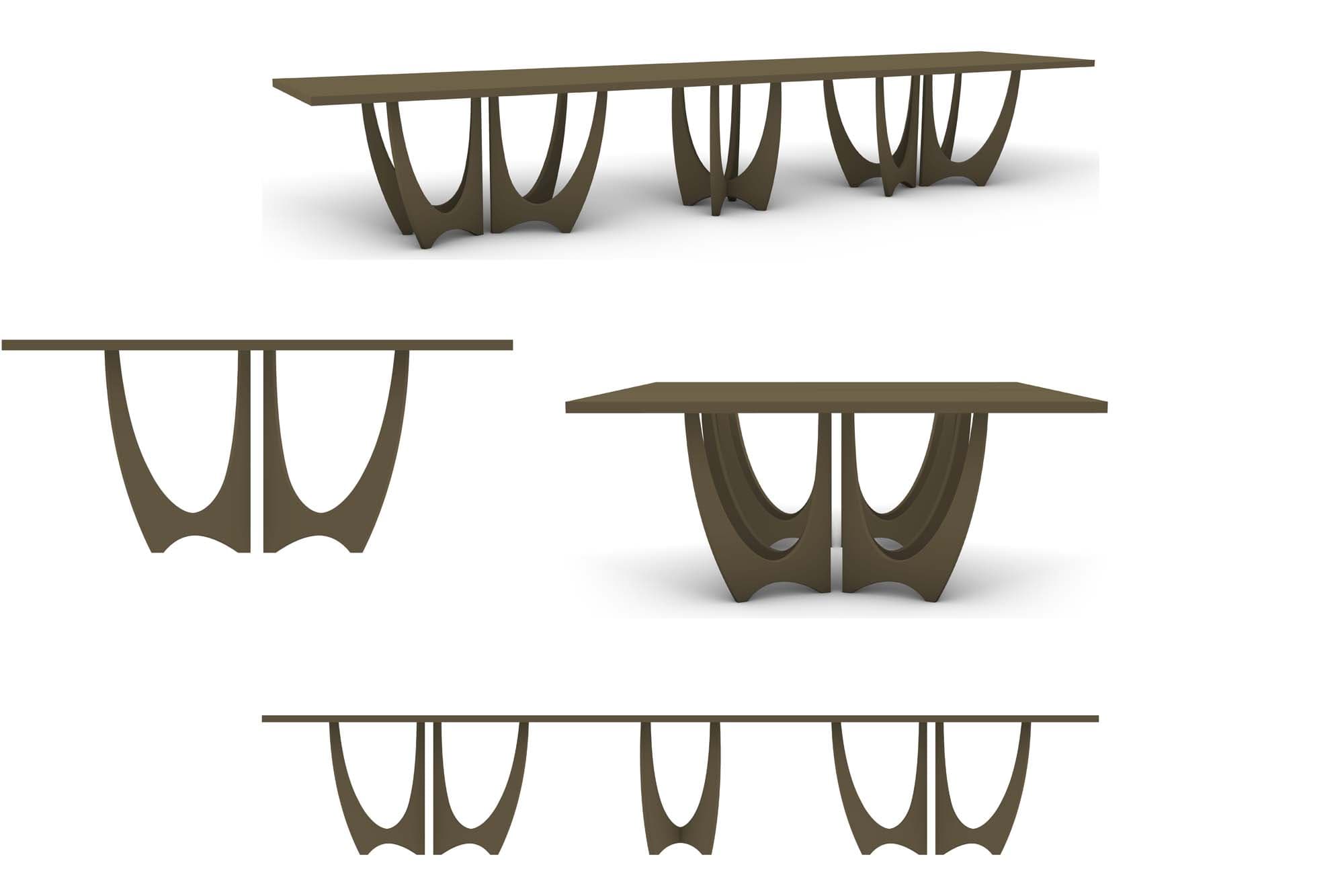 Black Walnut Modular Square Dining Tables with Arched Pedestal Bases-5PC