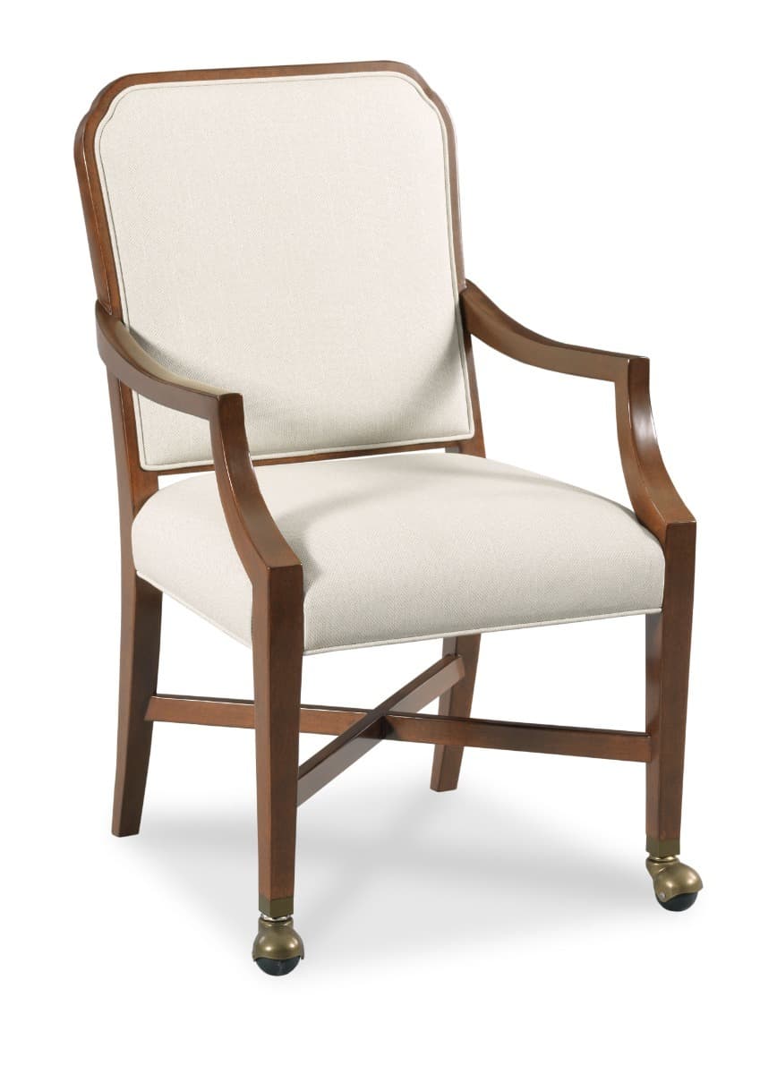 Fretwork Back Arm Chair with Upholstered Seat and Casters - thumbnail 5