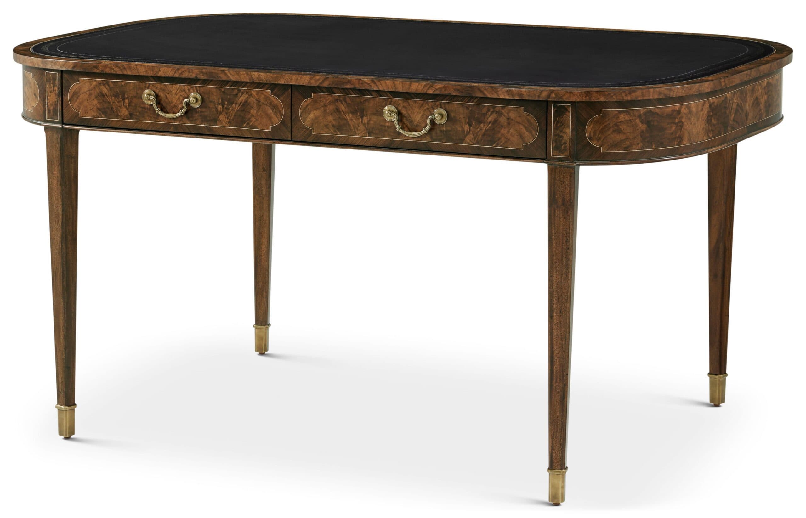 Walnut Writing Table with Crotch Veneer and Pedestal Base - thumbnail 3
