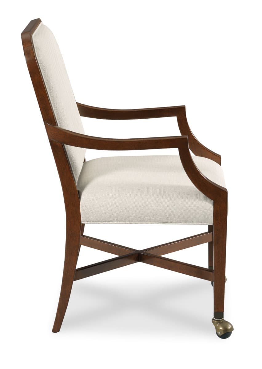 Fretwork Back Arm Chair with Upholstered Seat and Casters - thumbnail 3