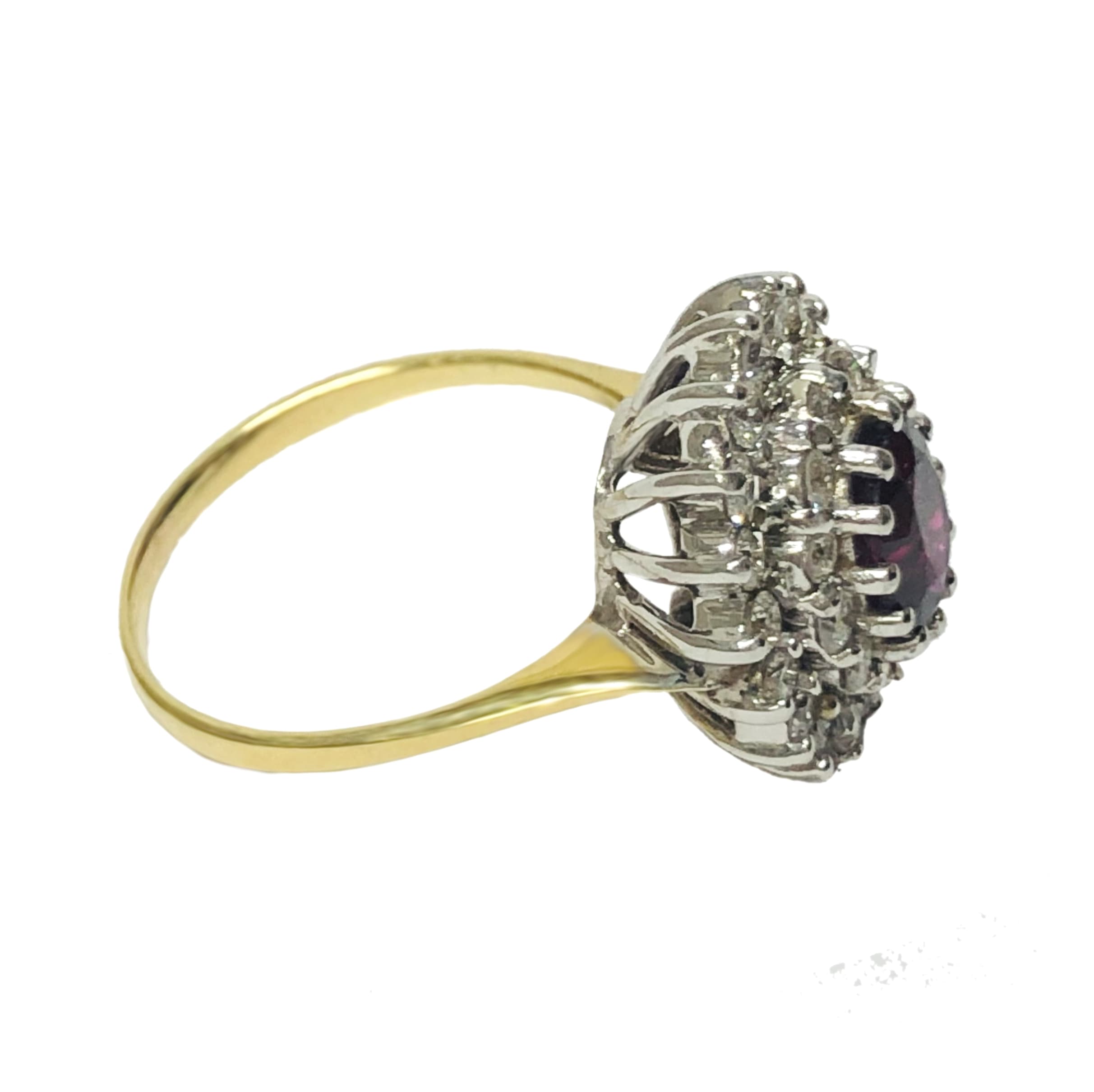 YELLOW & WHITE GOLD VINTAGE RUBY DIAMOND RING - thumbnail 2