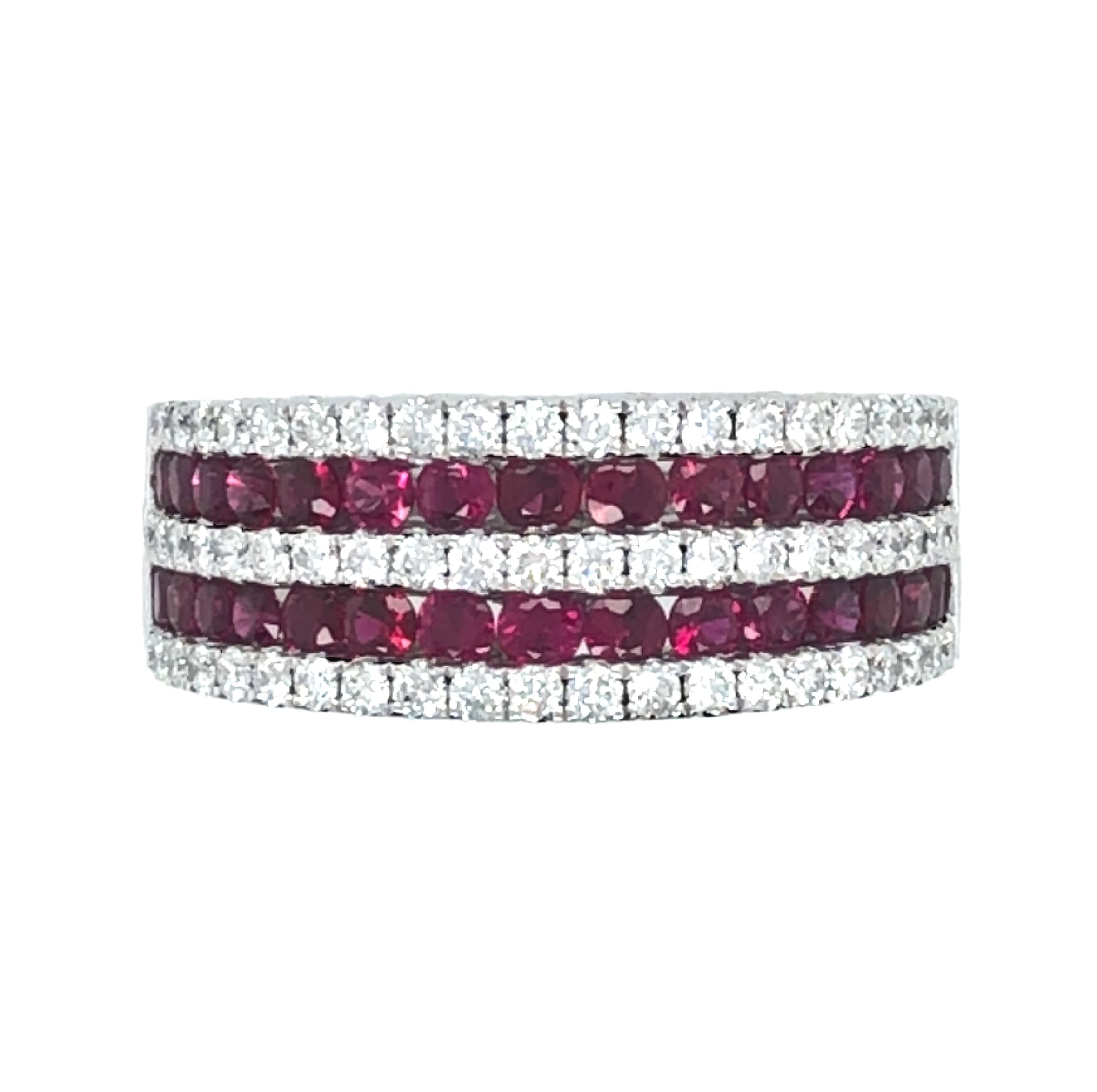 18K WHITE GOLD 5 TIER DIAMOND RUBY RING
