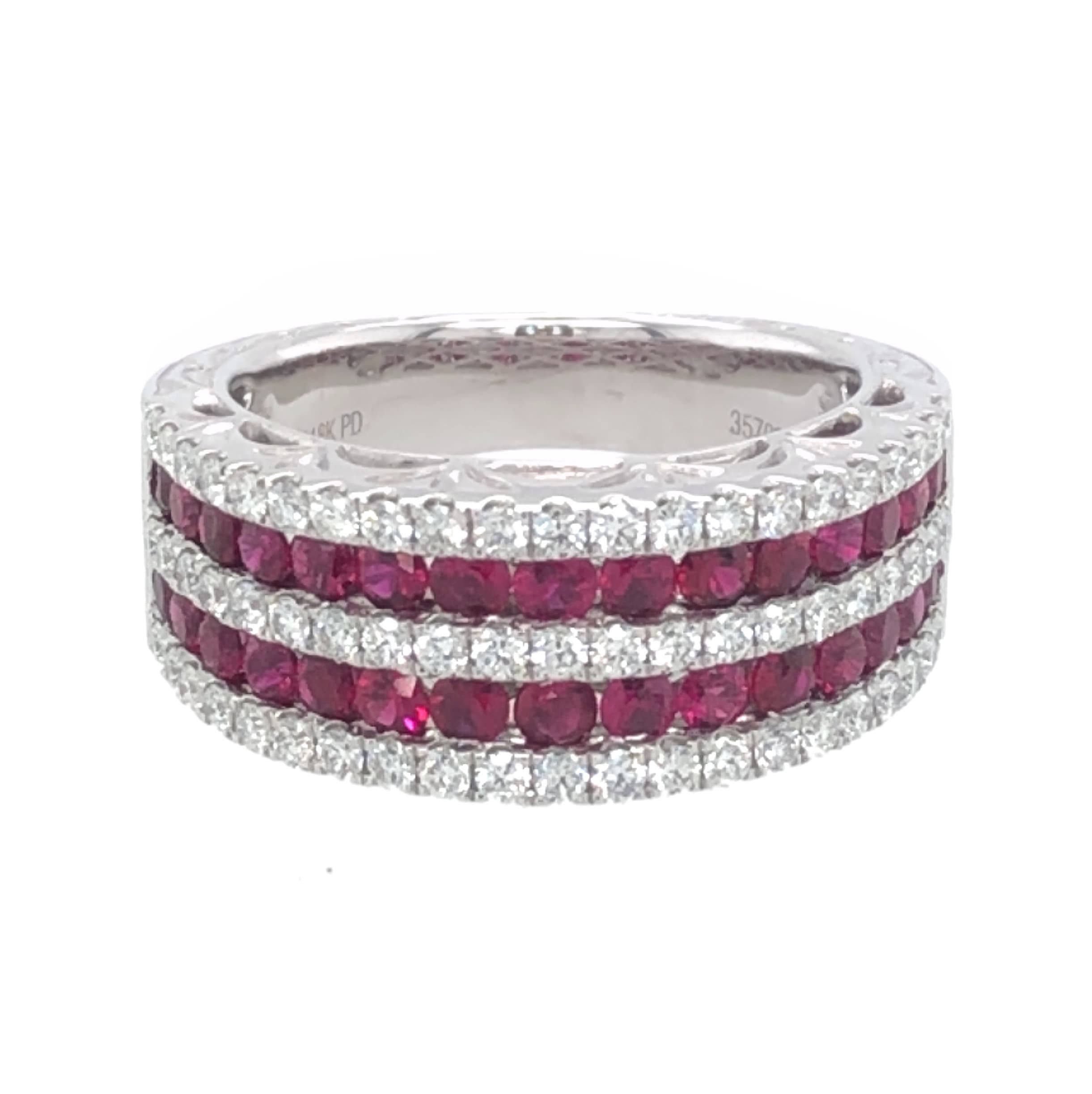 18K WHITE GOLD 5 TIER DIAMOND RUBY RING - thumbnail 2
