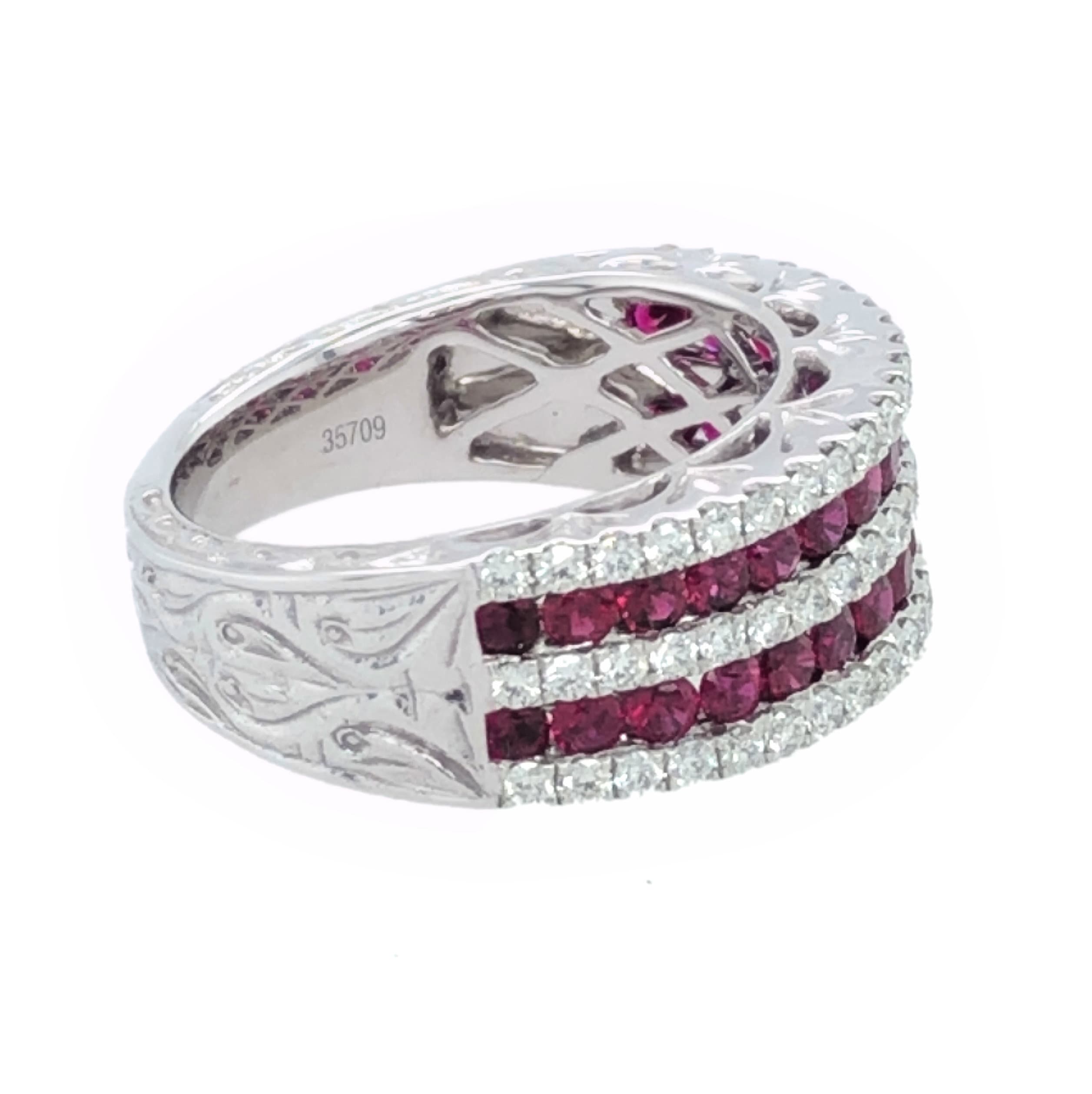 18K WHITE GOLD 5 TIER DIAMOND RUBY RING - thumbnail 3