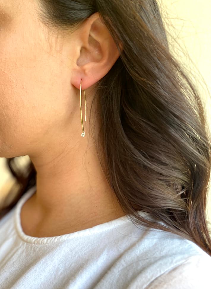 TWO TONE GOLD DIAMOND DANGLE EARRINGS - thumbnail 2
