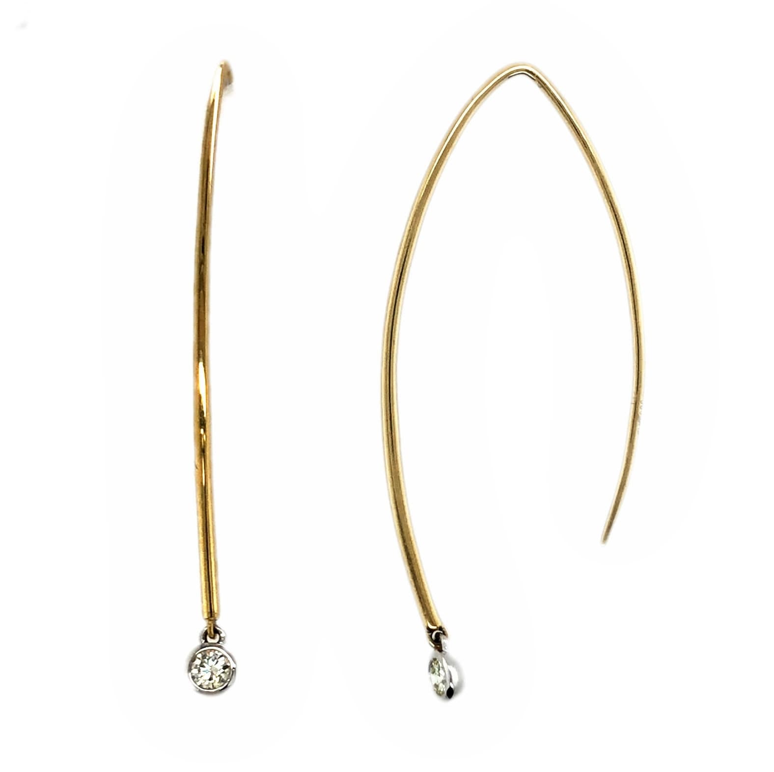 TWO TONE GOLD DIAMOND DANGLE EARRINGS