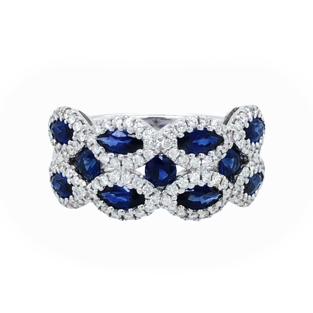 18K WHITE GOLD SAPPHIRE DIAMOND WIDE RING