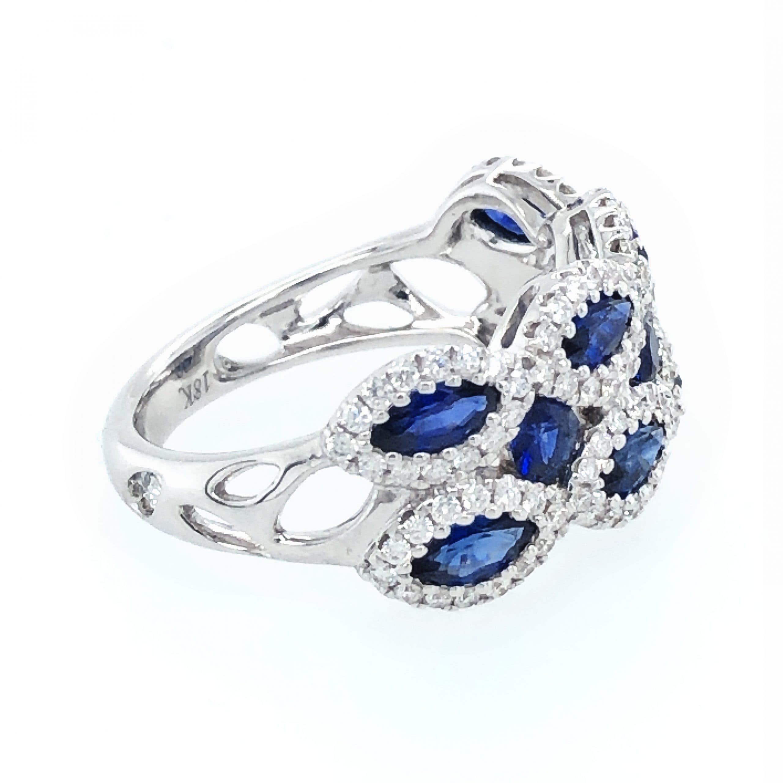 18K WHITE GOLD SAPPHIRE DIAMOND WIDE RING - thumbnail 2