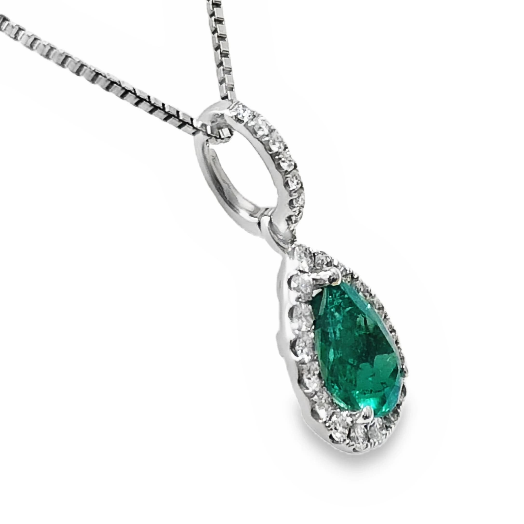 14K WHITE GOLD EMERALD DIAMOND PENDANT - thumbnail 2
