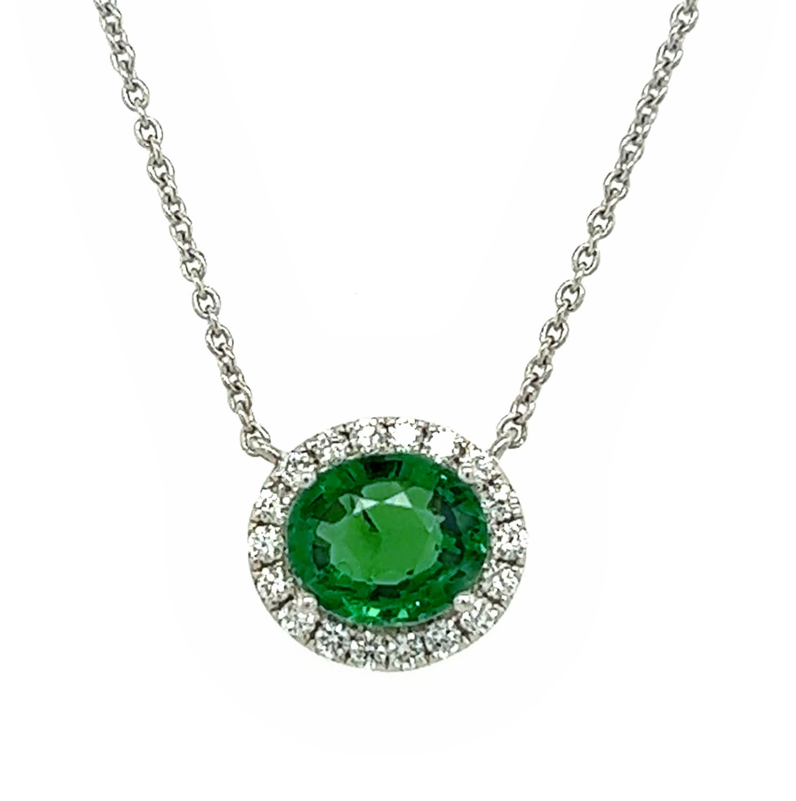 14K WHITE GOLD TSAVORITE DIAMOND PENDANT