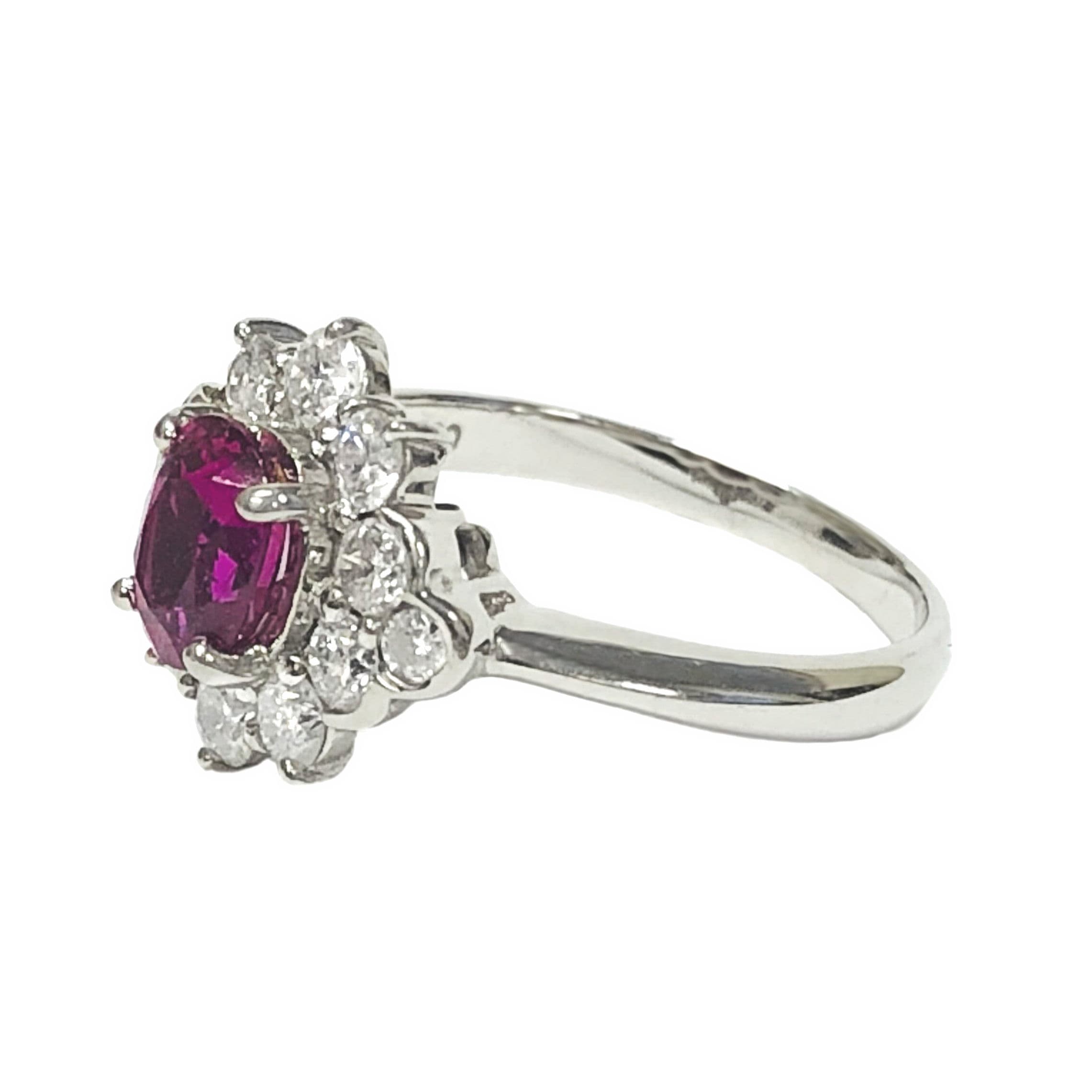 PLATINUM VINTAGE RUBELLITE TOURMALINE DIAMOND RING - thumbnail 2