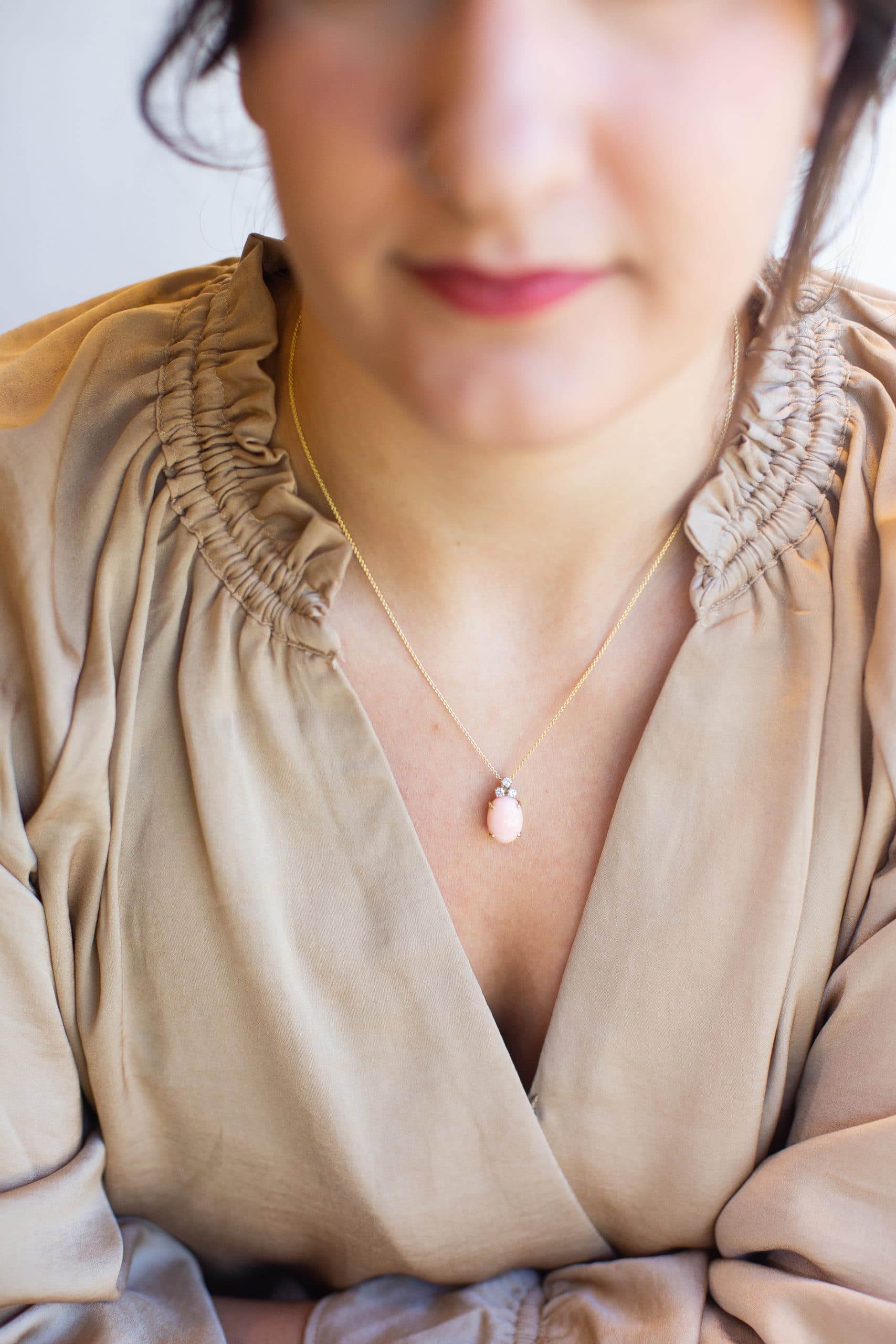 14K YELLOW GOLD VINTAGE CORAL & DIAMOND PENDANT - thumbnail 3