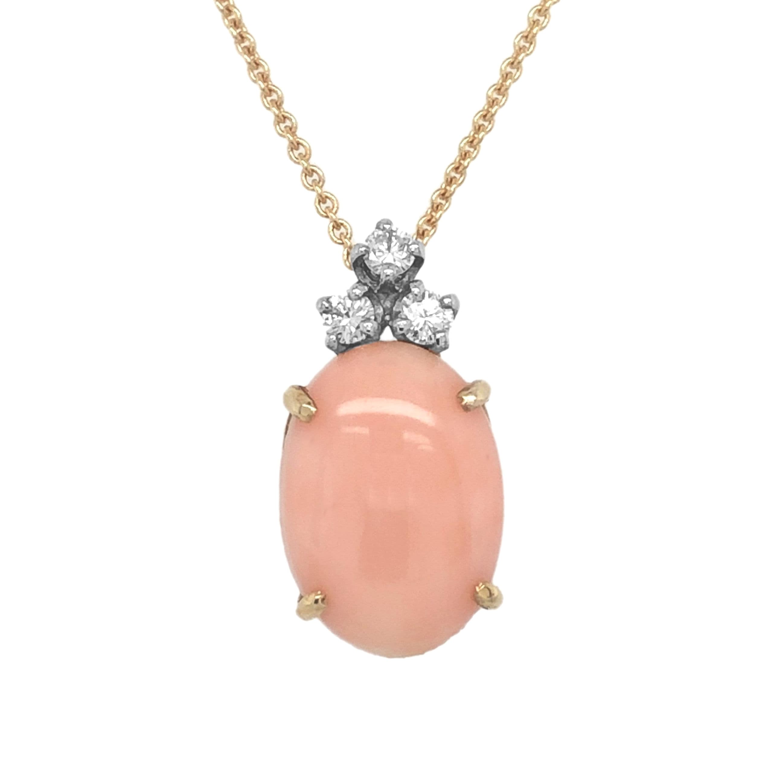 14K YELLOW GOLD VINTAGE CORAL & DIAMOND PENDANT