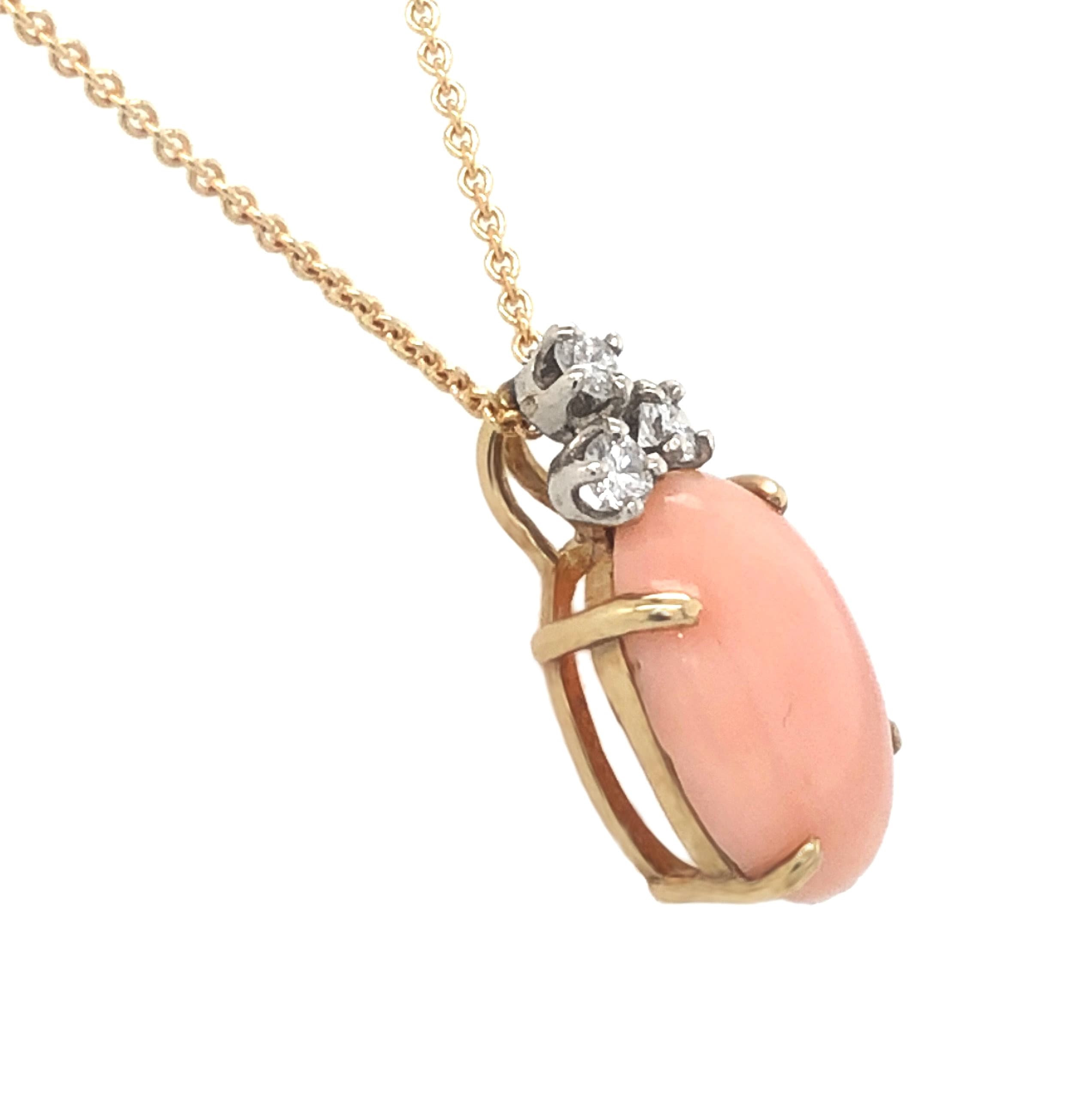 14K YELLOW GOLD VINTAGE CORAL & DIAMOND PENDANT - thumbnail 2
