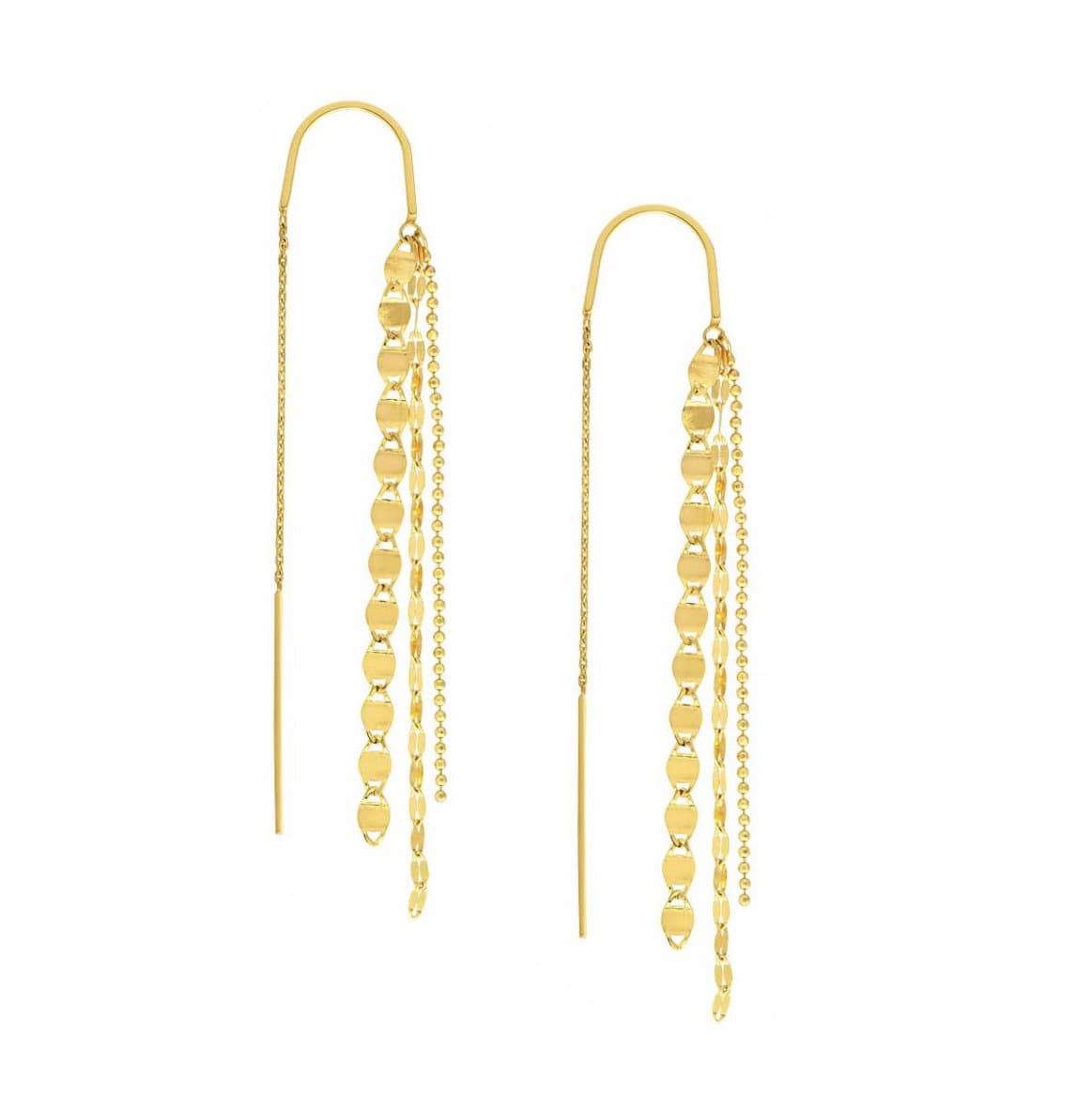 YELLOW GOLD 3-STRAND THREADER EARRINGS