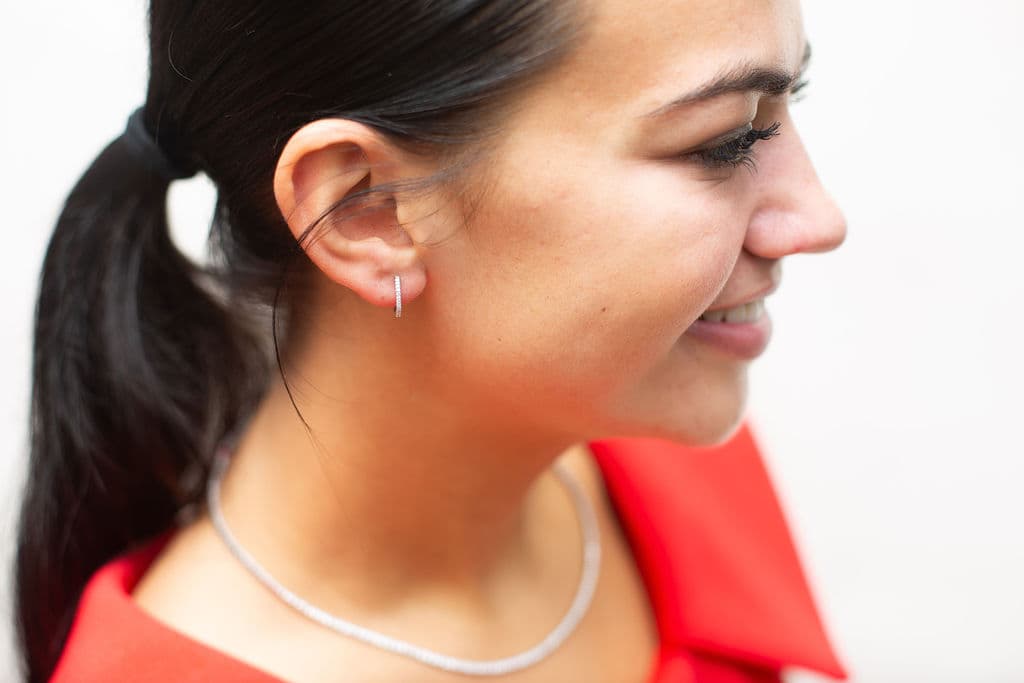 WHITE GOLD DIAMOND OCTAGONAL HUGGIE EARRINGS - thumbnail 2