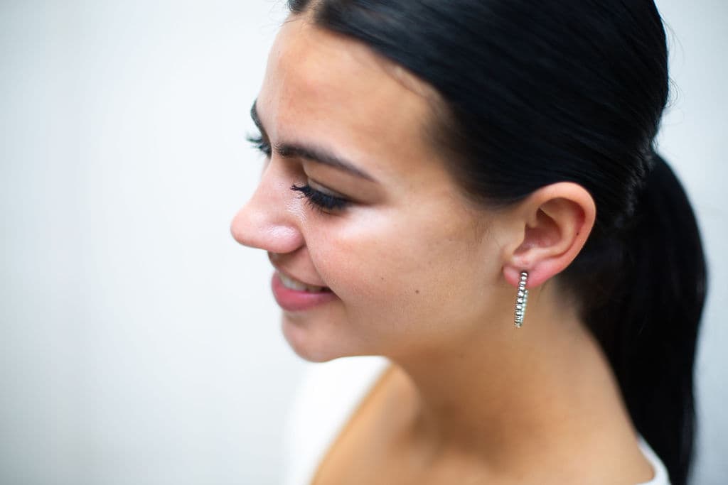 STERLING SILVER GRADUATED BEAD DESIGN HOOP EARRINGS - thumbnail 4