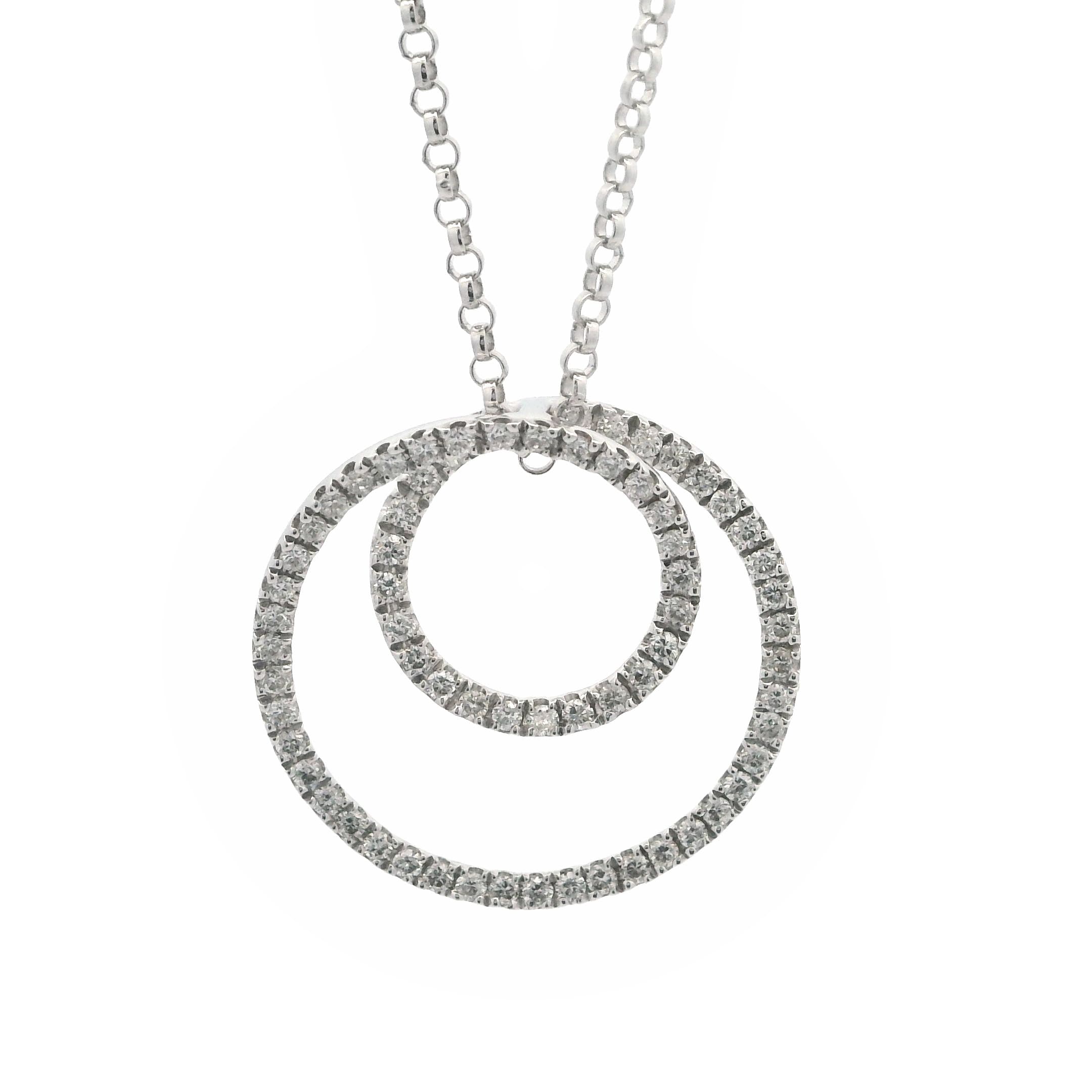 WHITE GOLD DIAMOND DOUBLE CIRCLE PENDANT