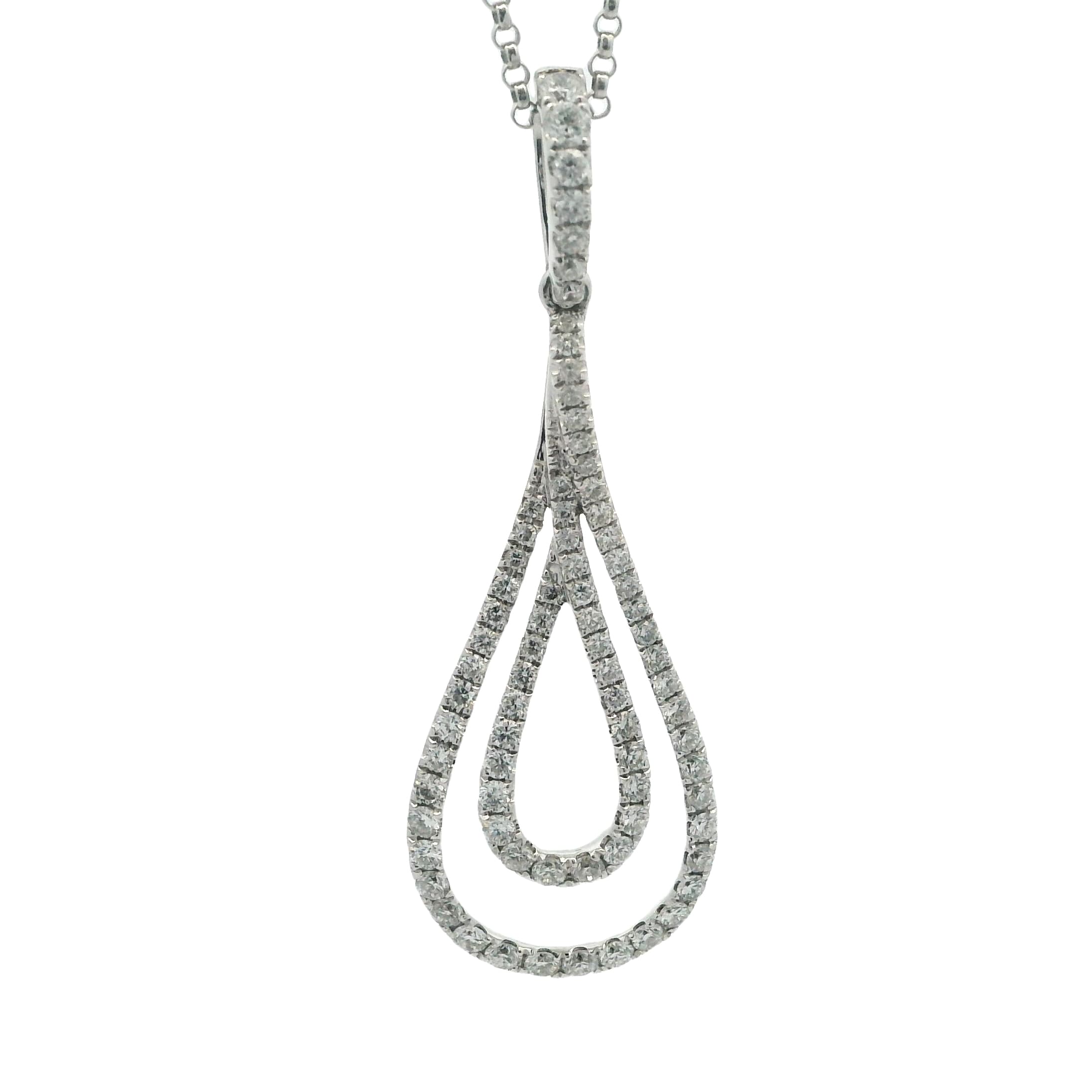 18K WHITE GOLD DIAMOND DOUBLE TEARDROP PENDANT