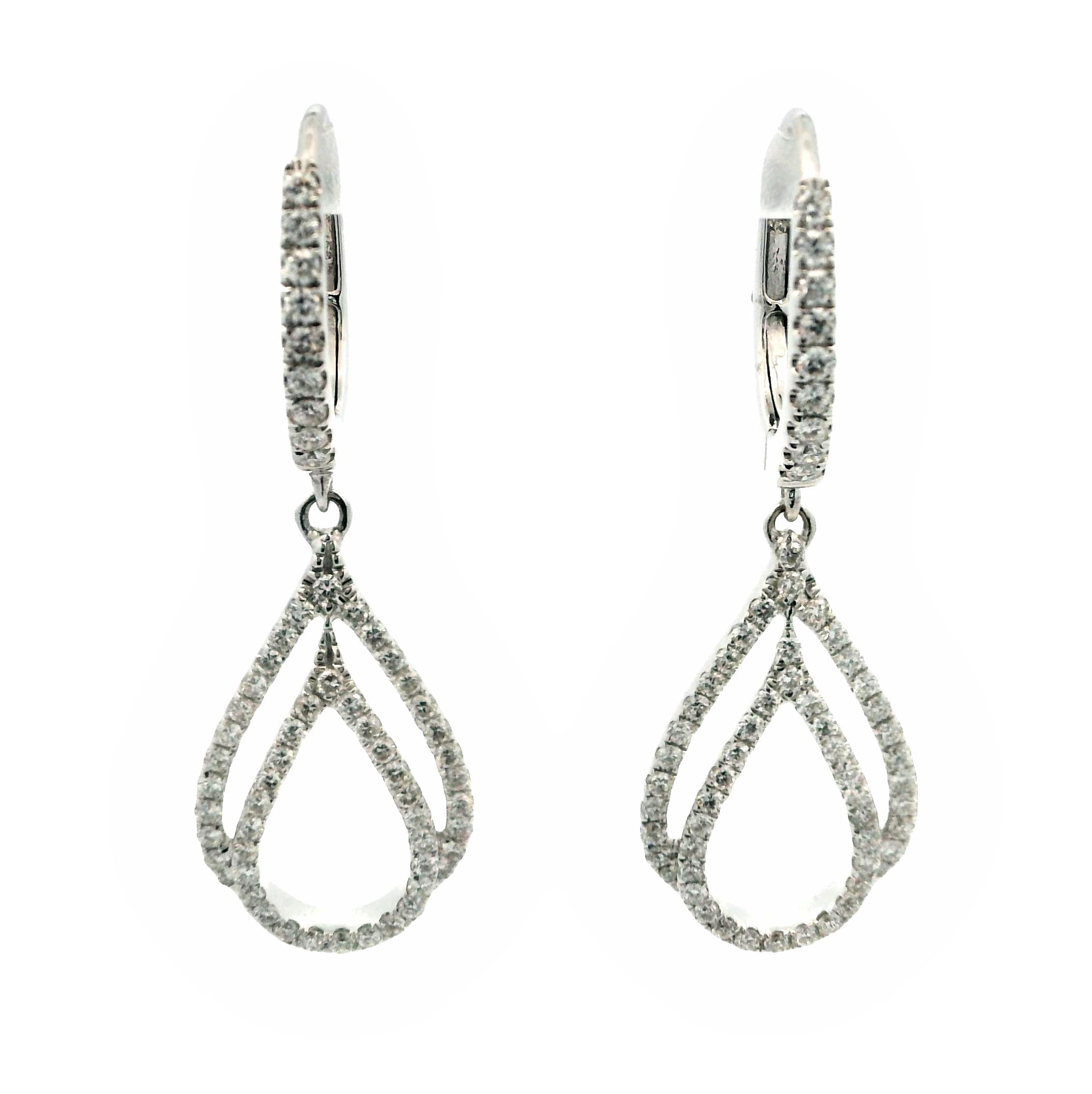 WHITE GOLD DIAMOND DOUBLE TEARDROP DROP EARRINGS