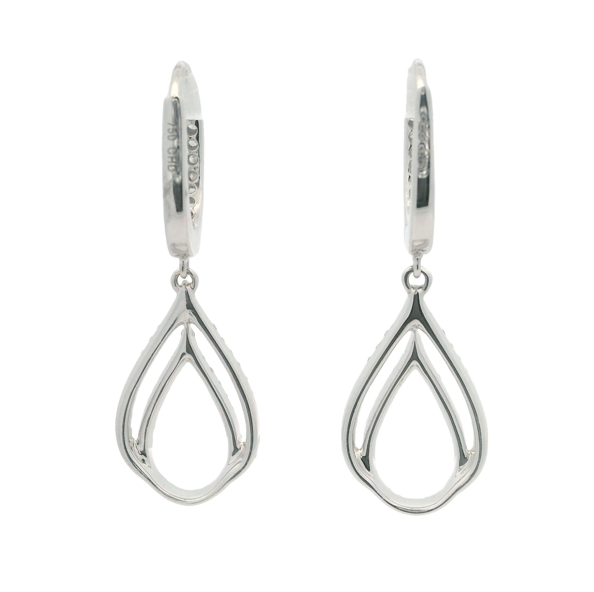 WHITE GOLD DIAMOND DOUBLE TEARDROP DROP EARRINGS - thumbnail 2