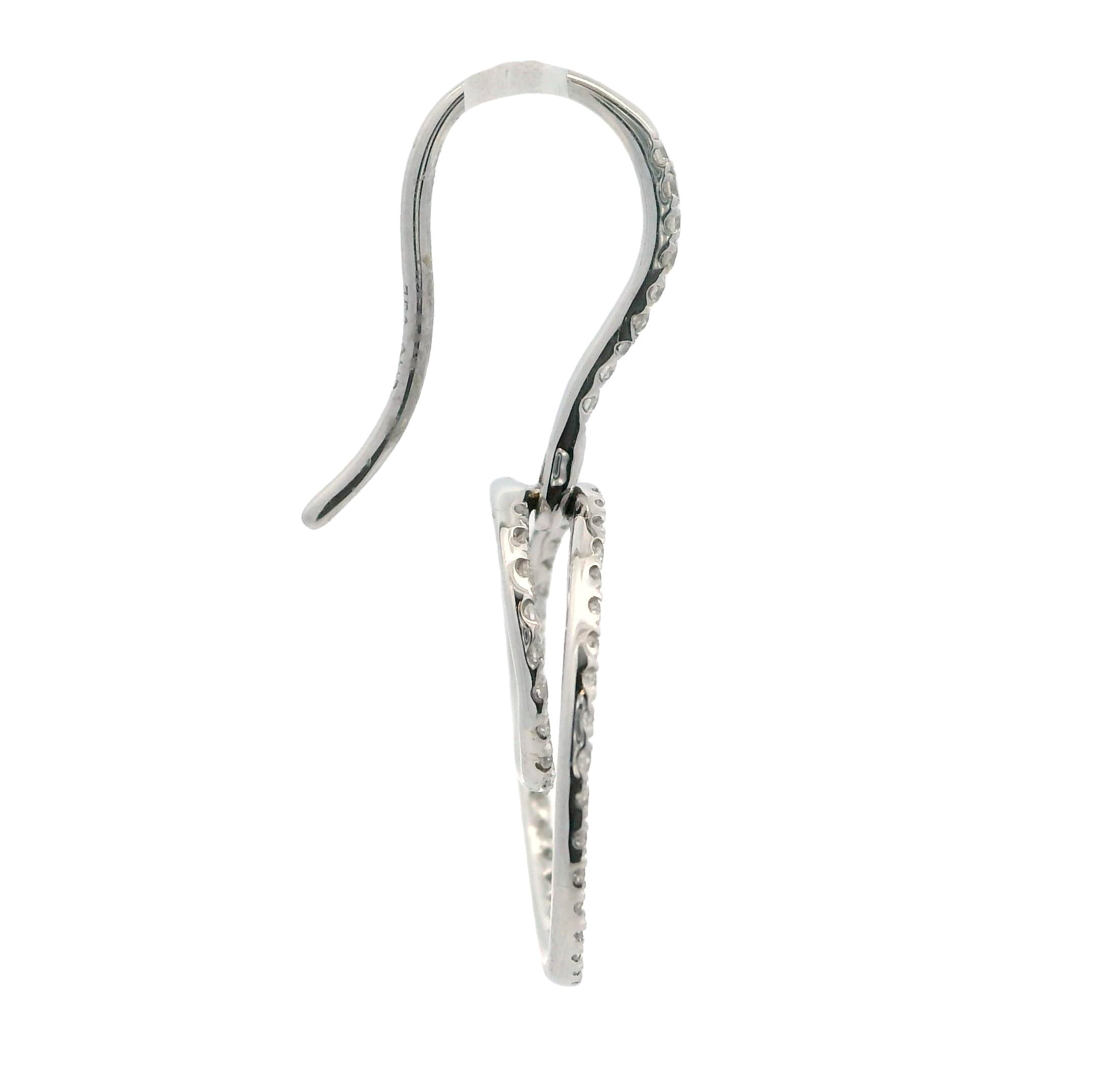WHITE GOLD DIAMOND DOUBLE CIRCLE DROP EARRINGS - thumbnail 2