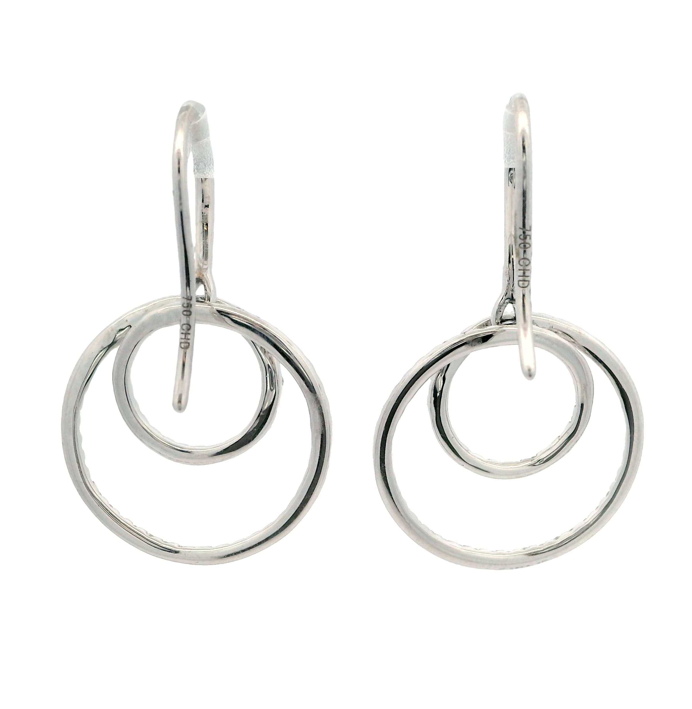 WHITE GOLD DIAMOND DOUBLE CIRCLE DROP EARRINGS - thumbnail 3