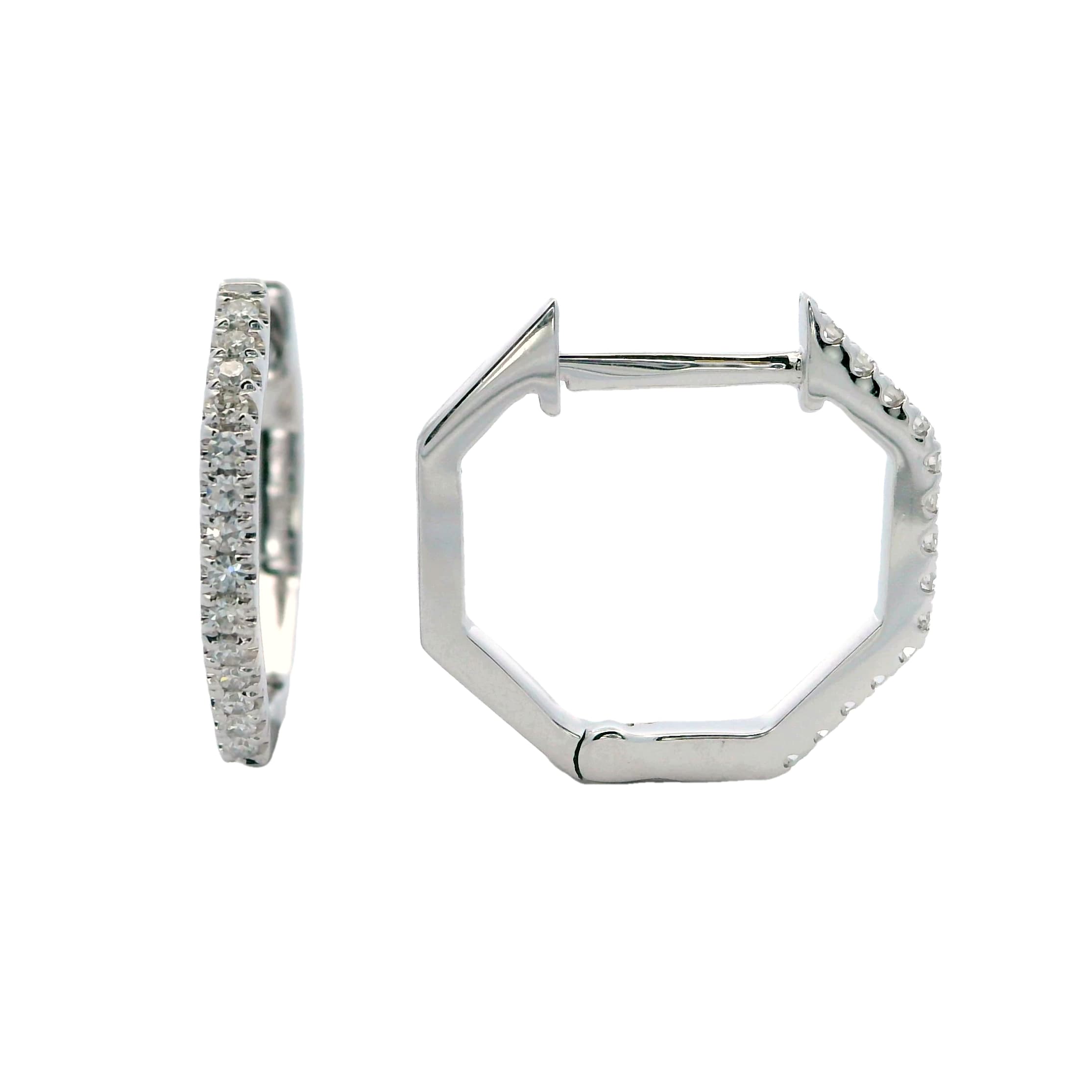 WHITE GOLD DIAMOND OCTAGONAL HUGGIE EARRINGS