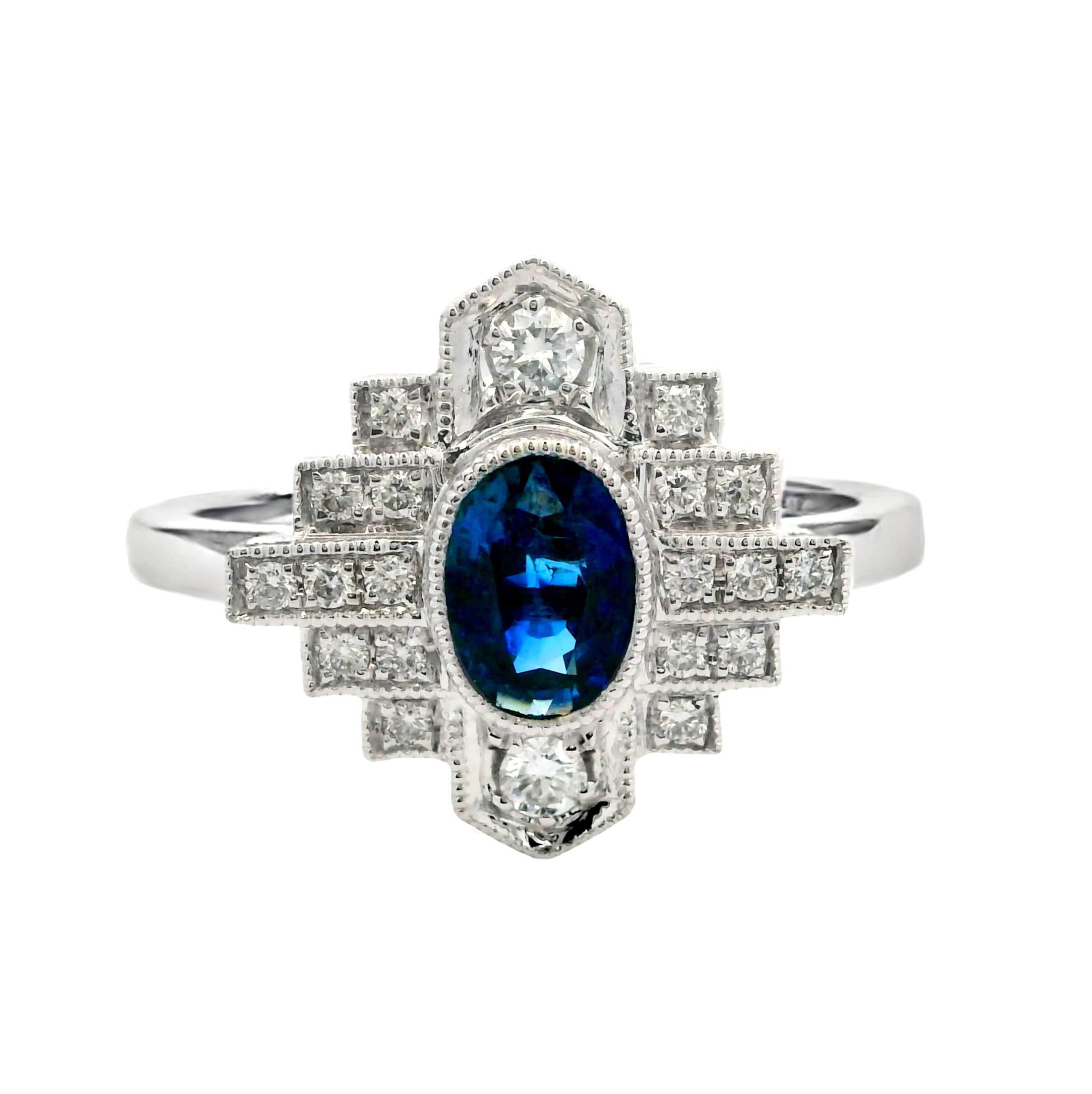 14K WHITE GOLD SAPPHIRE DIAMOND RING