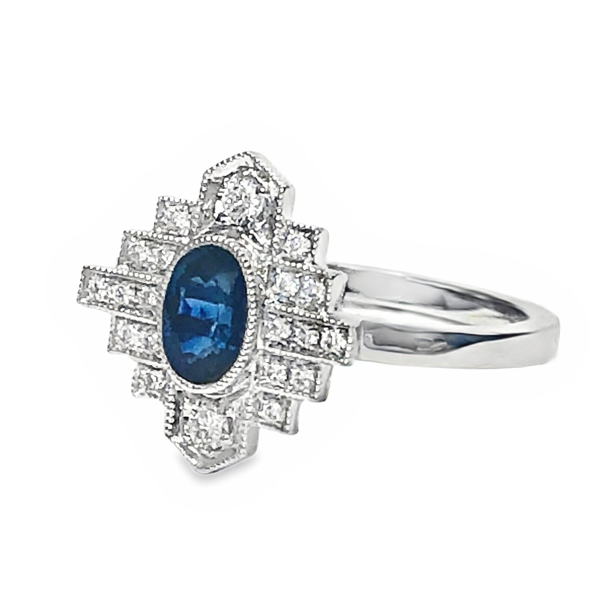 14K WHITE GOLD SAPPHIRE DIAMOND RING - thumbnail 2