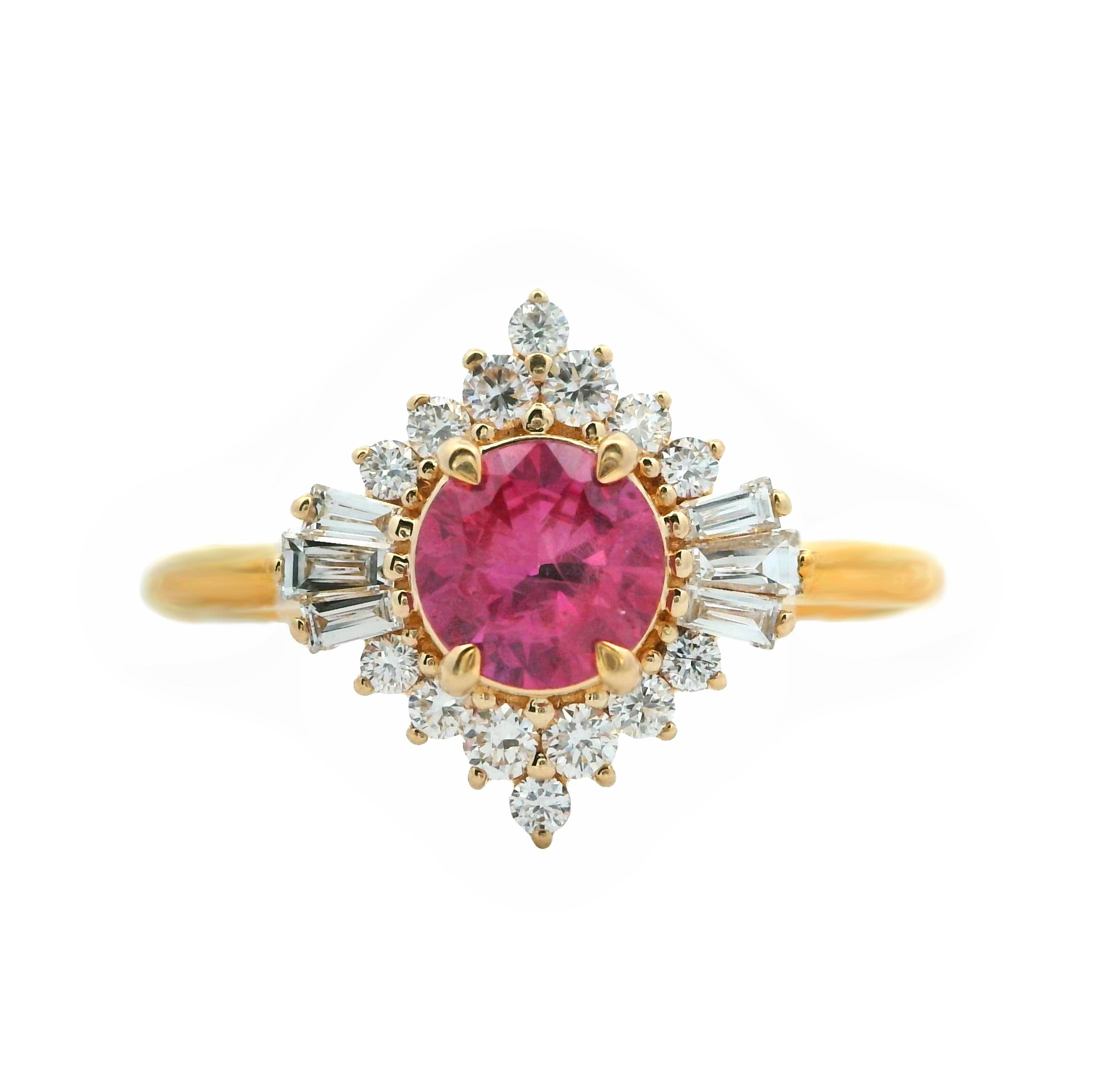 14K YELLOW GOLD PINK SAPPHIRE DIAMOND RING