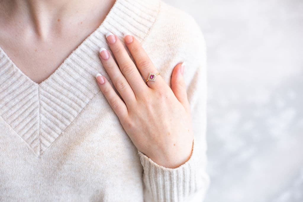 14K YELLOW GOLD PINK SAPPHIRE DIAMOND RING - thumbnail 4
