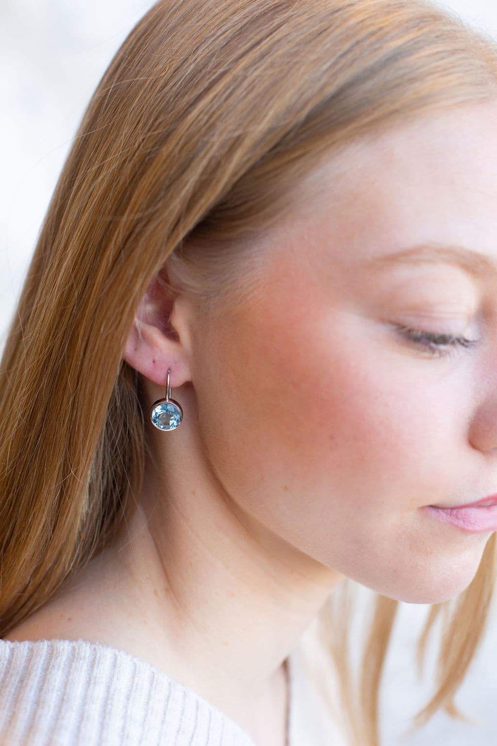 STERLING SILVER BEZEL SET BLUE TOPAZ DROP EARRINGS - thumbnail 2
