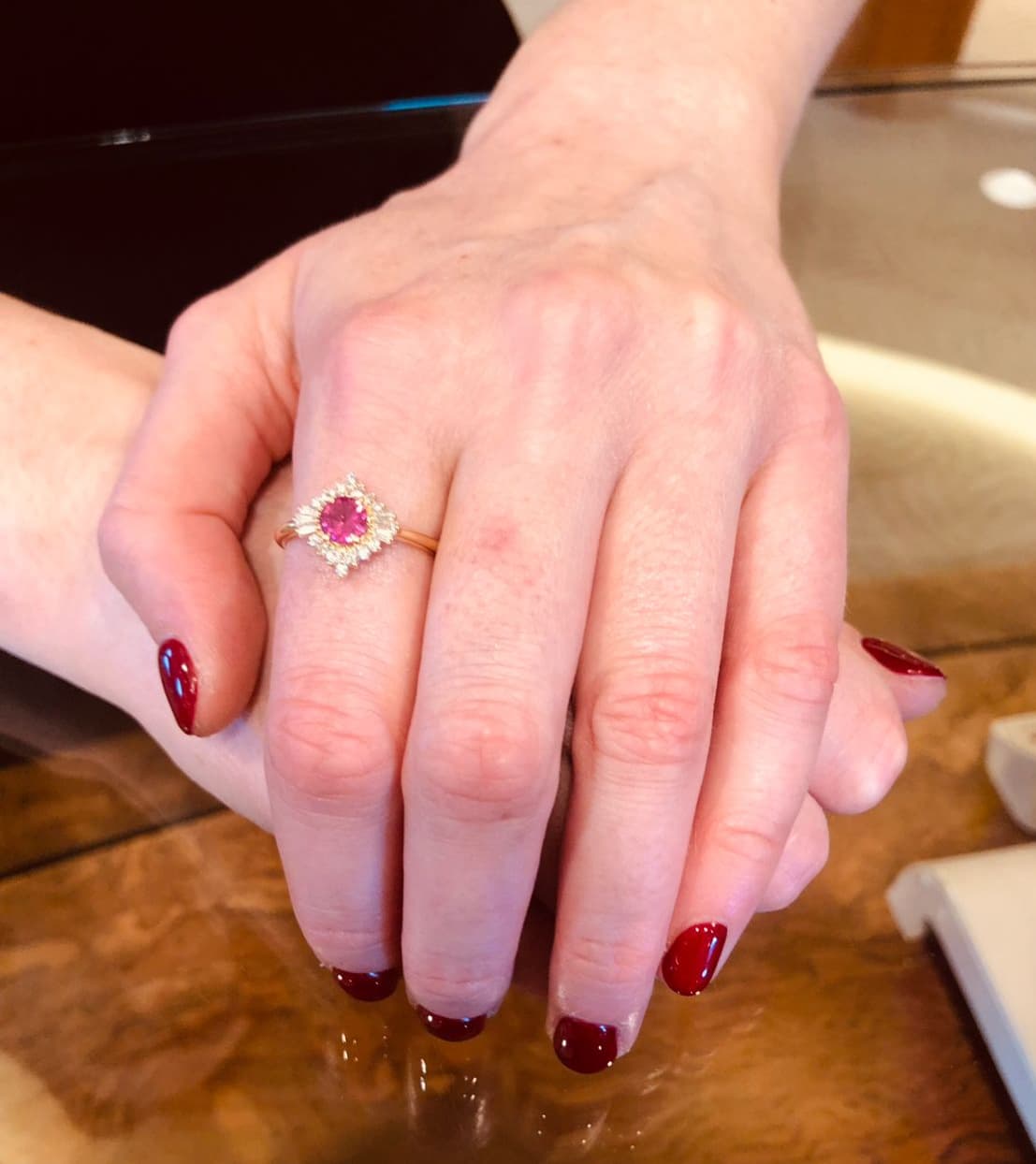 14K YELLOW GOLD PINK SAPPHIRE DIAMOND RING - thumbnail 3