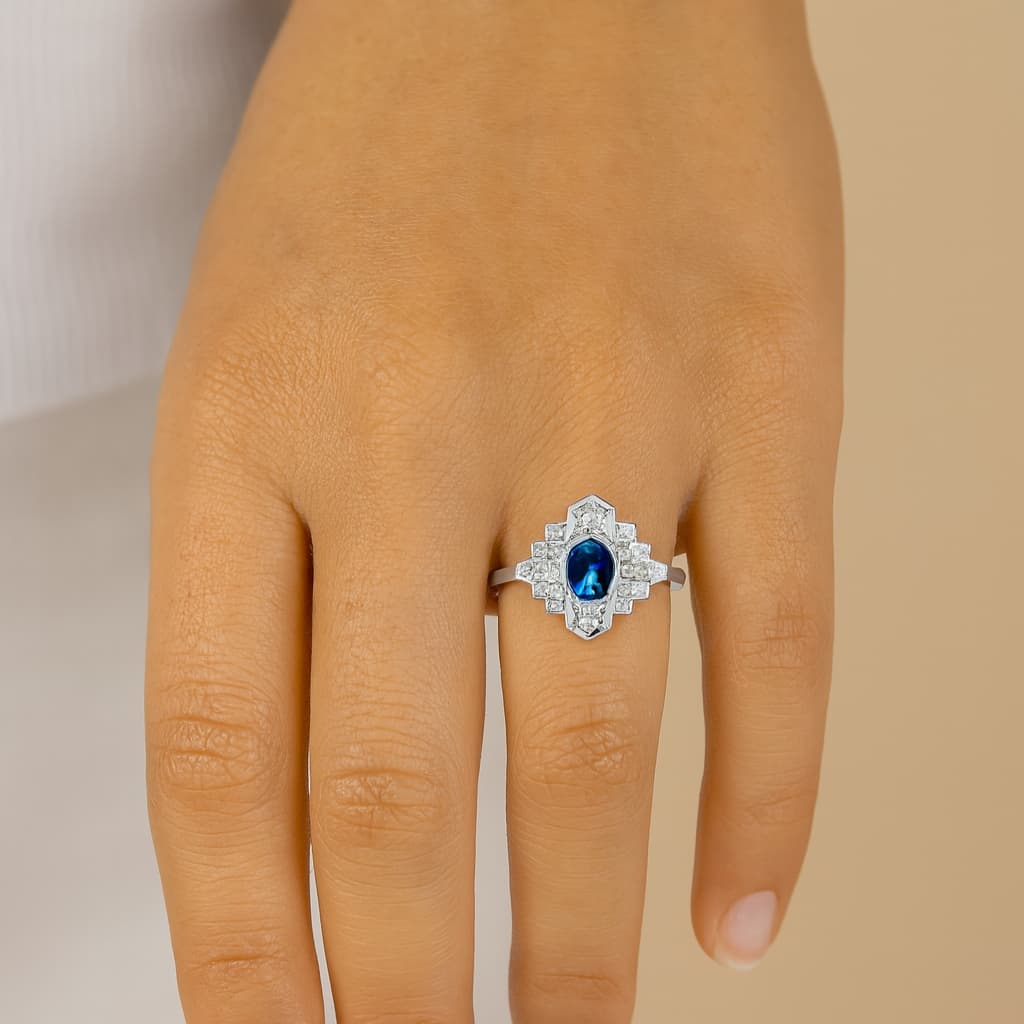 14K WHITE GOLD SAPPHIRE DIAMOND RING - thumbnail 4