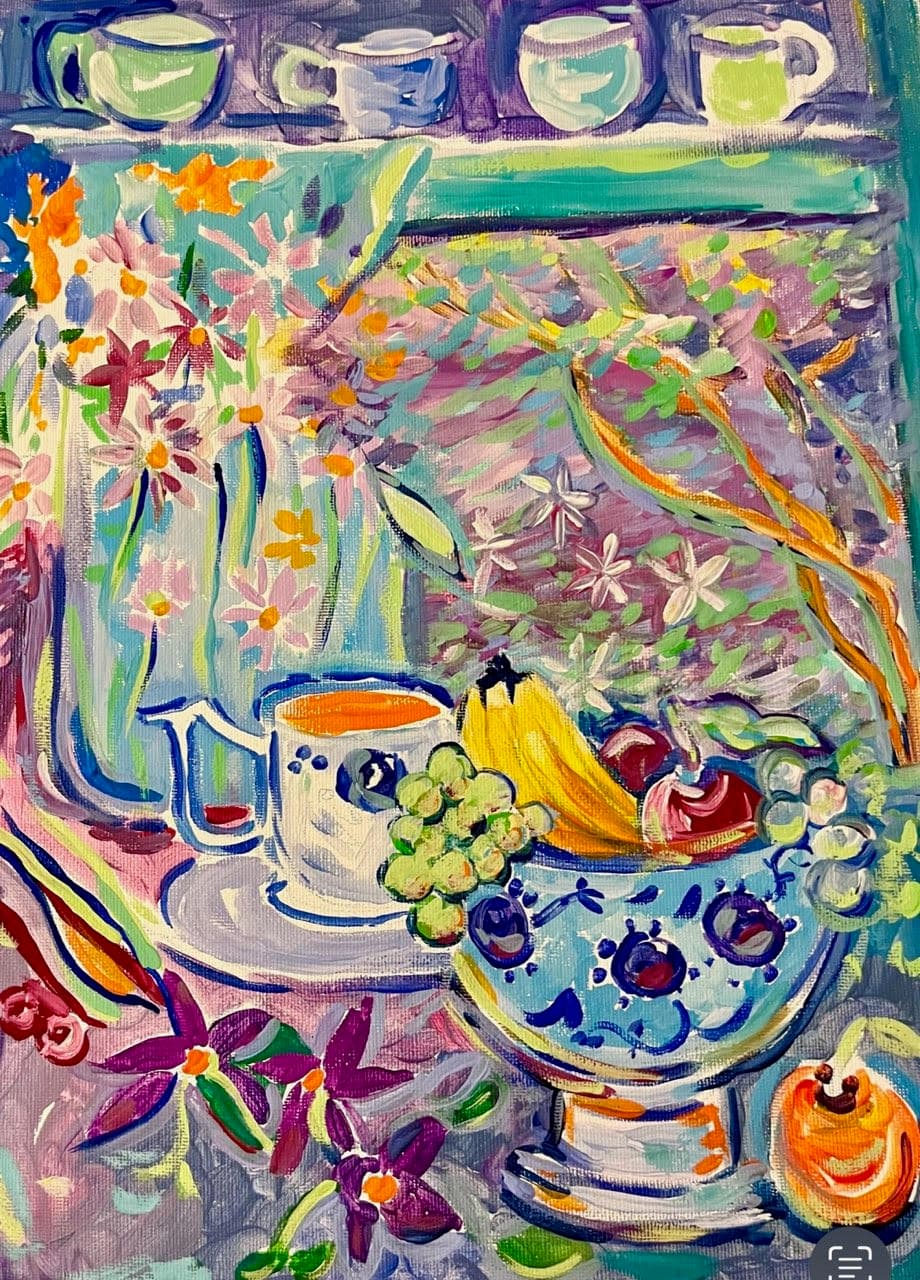 TEA CUPS AND FRUIT