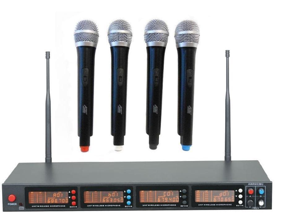 Audio2000 AWM6528U UHF Four-Channel Wireless Microphone System With 4 Handheld Microphones