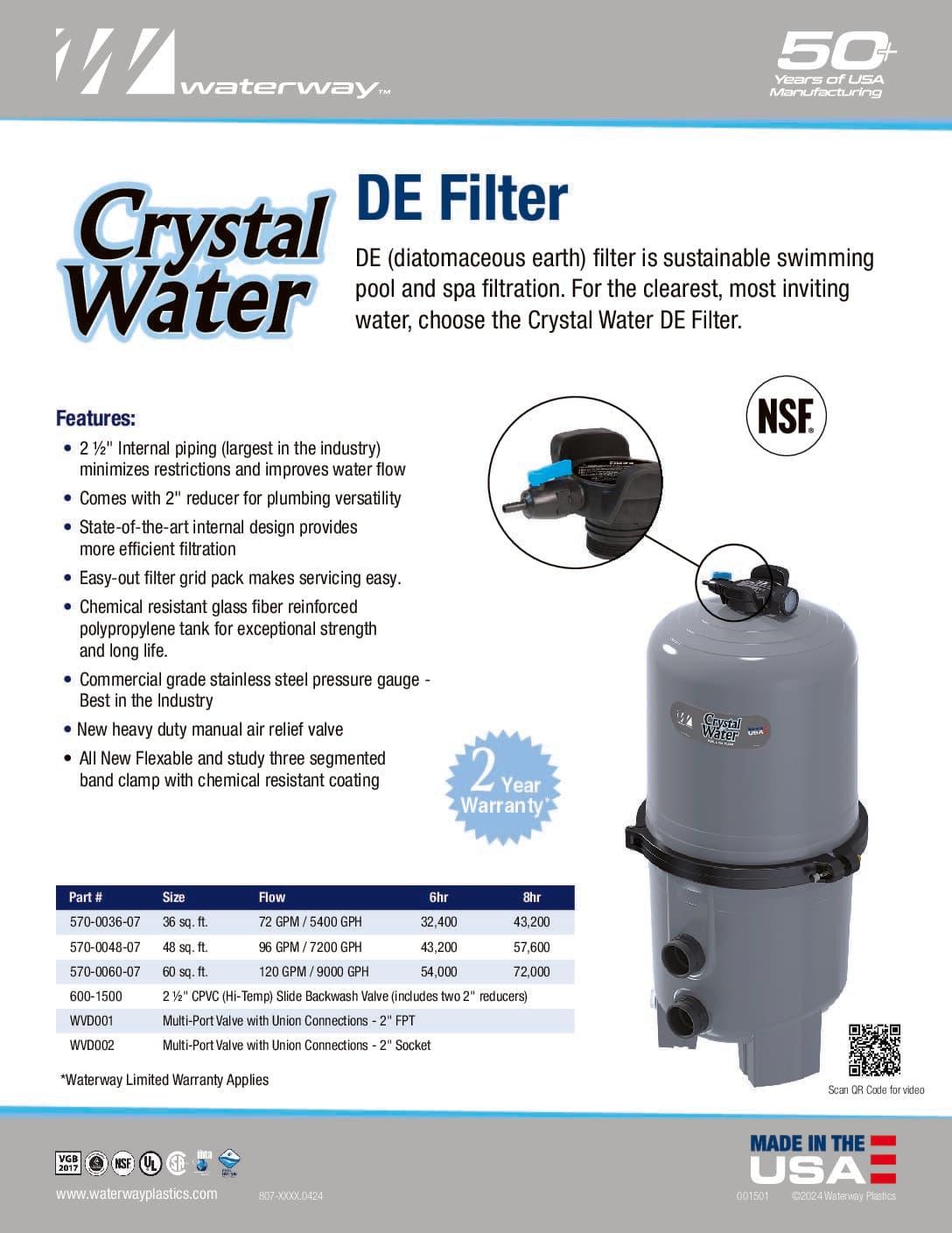 FILTER 36SQFT DE W-6 WAY VALVE - thumbnail 3
