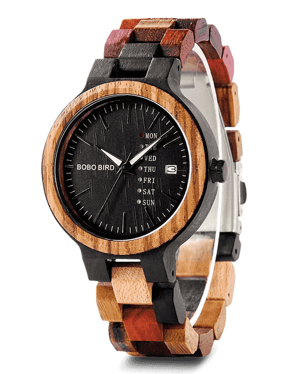 Week and Date Multi-Functional Display Handmade Zebra Wooden Watch P14-4