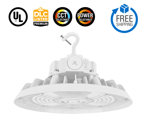 150/200/240W Selectable LED UFO High Bay Light 40/50K CCT AC120-277V 0-10 Dimmable (White)