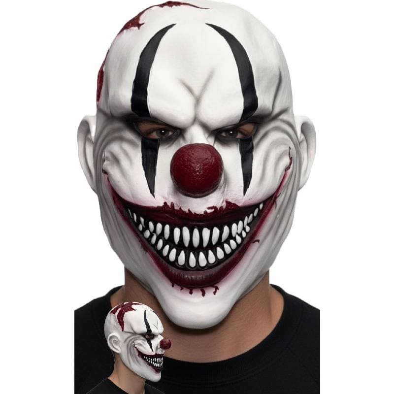 Carneval Fiend Clown Mask – Bloody White Horror Clown Face