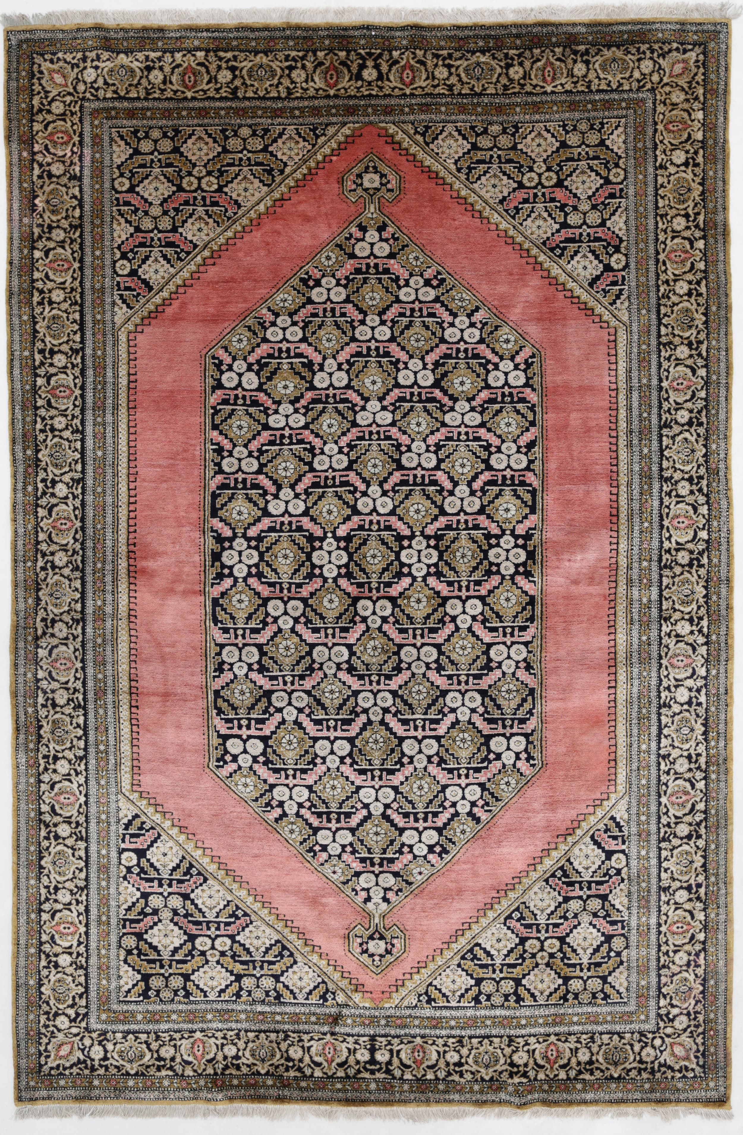 4’5″ x 6’10” Antique pure silk Qum Authentic Persian Rug