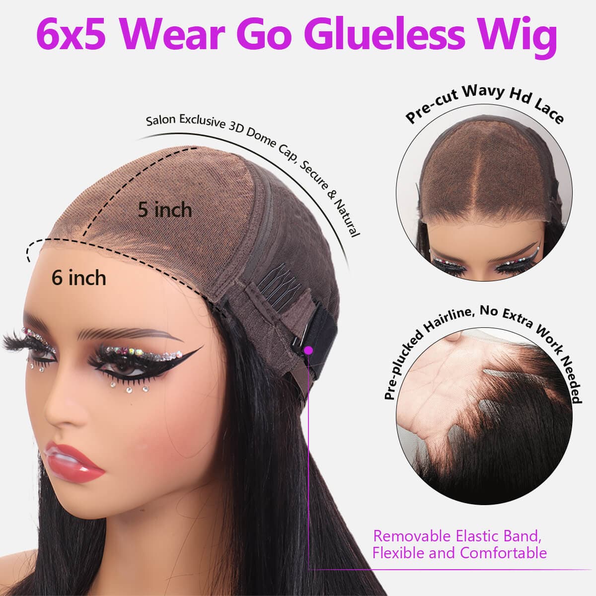 6×5 Pre-cut Lace Glueless Wig Ombre Brown with Dark Roots 180% Density Straight & Body Wave Wig - thumbnail 8
