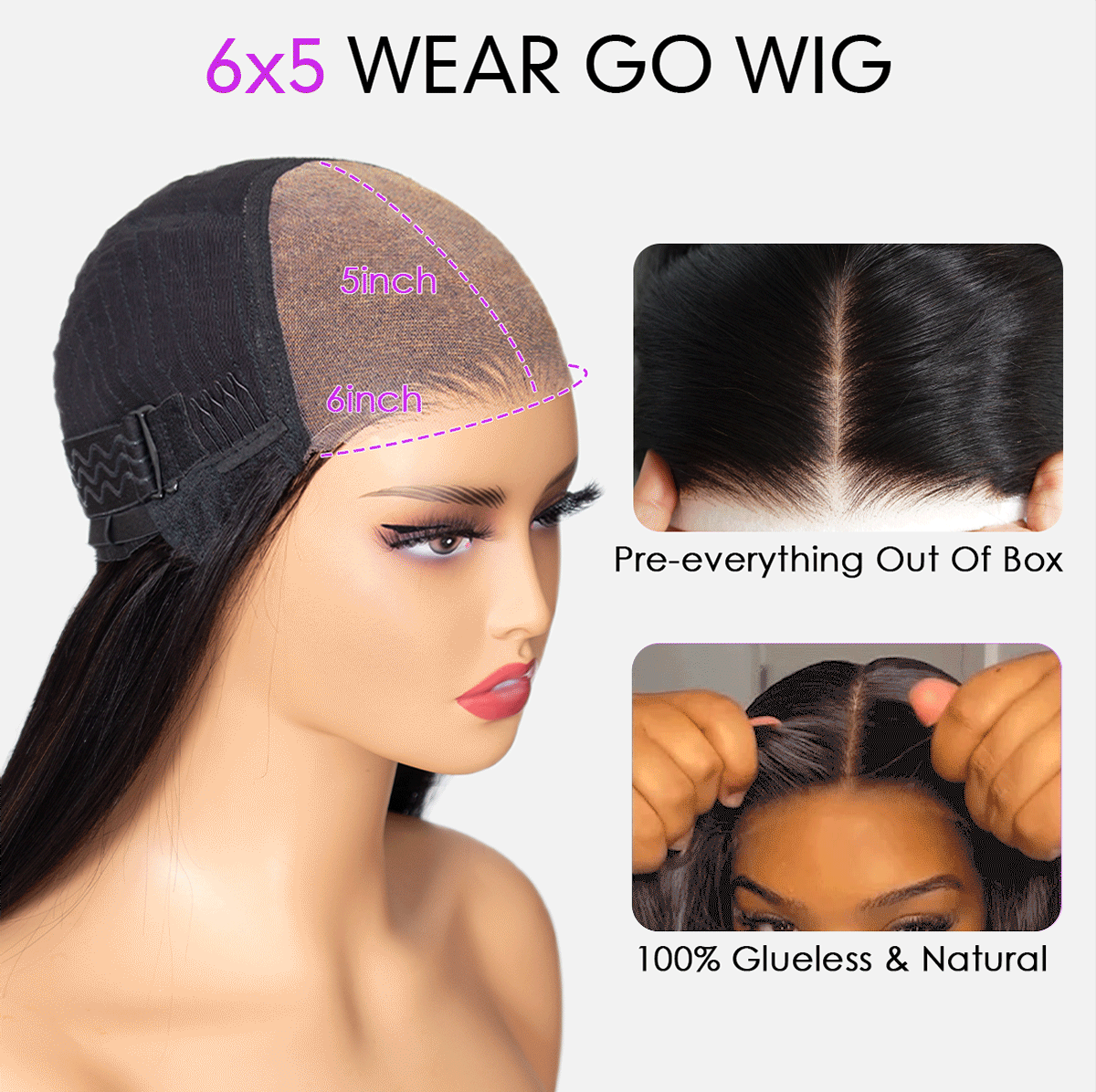 6×5 Pre-cut Hd Lace Kinky Straight Bob Wig 180% Density Wear Go Glueless Wig - thumbnail 8