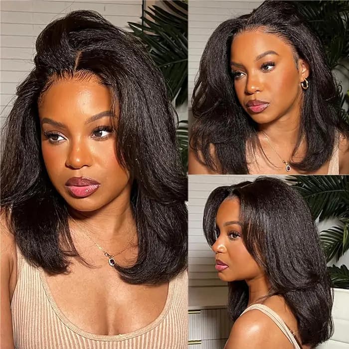 6×5 Pre-cut Hd Lace Kinky Straight Bob Wig 180% Density Wear Go Glueless Wig