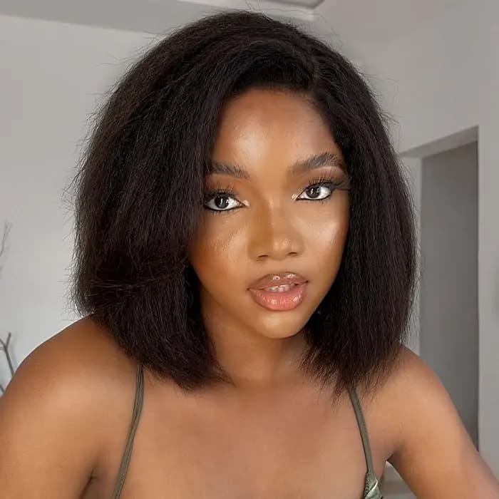 6×5 Pre-cut Hd Lace Kinky Straight Bob Wig 180% Density Wear Go Glueless Wig - thumbnail 6