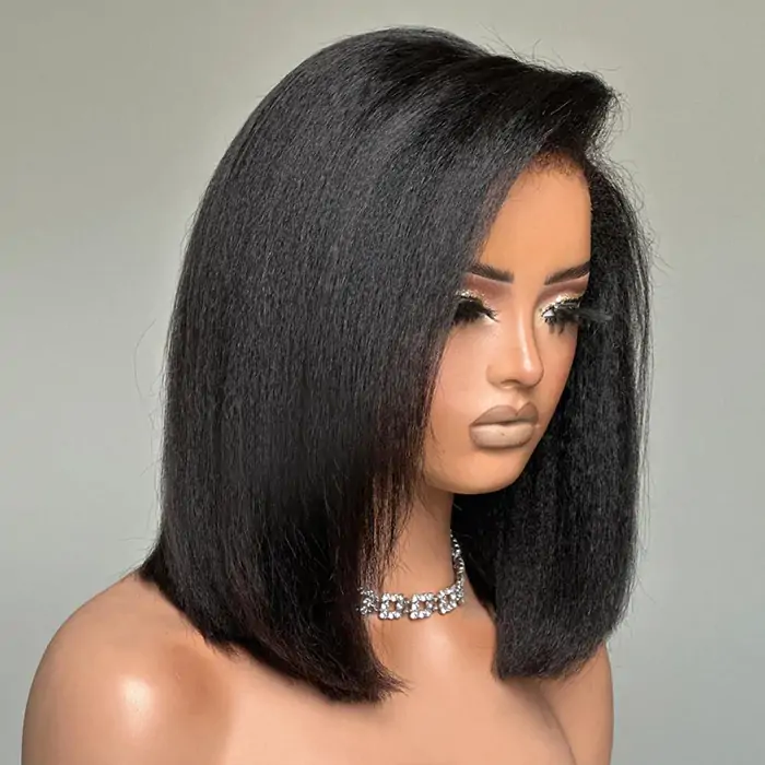 6×5 Pre-cut Hd Lace Kinky Straight Bob Wig 180% Density Wear Go Glueless Wig - thumbnail 4